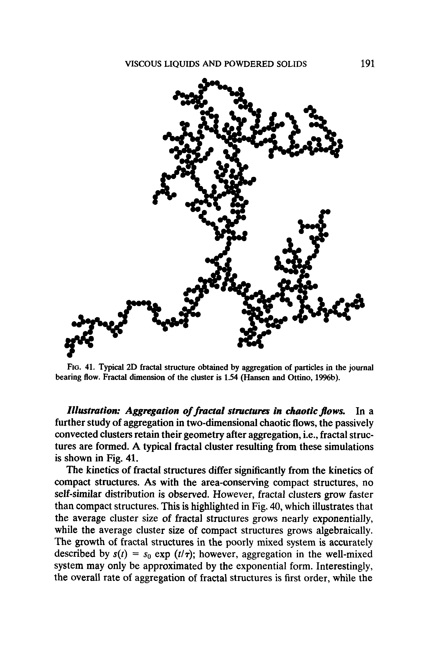 Fig. 41. Typical 2D fractal structure obtained by aggregation of particles in the journal bearing flow. Fractal dimension of the cluster is 1.54 (Hansen and Ottino, 1996b).