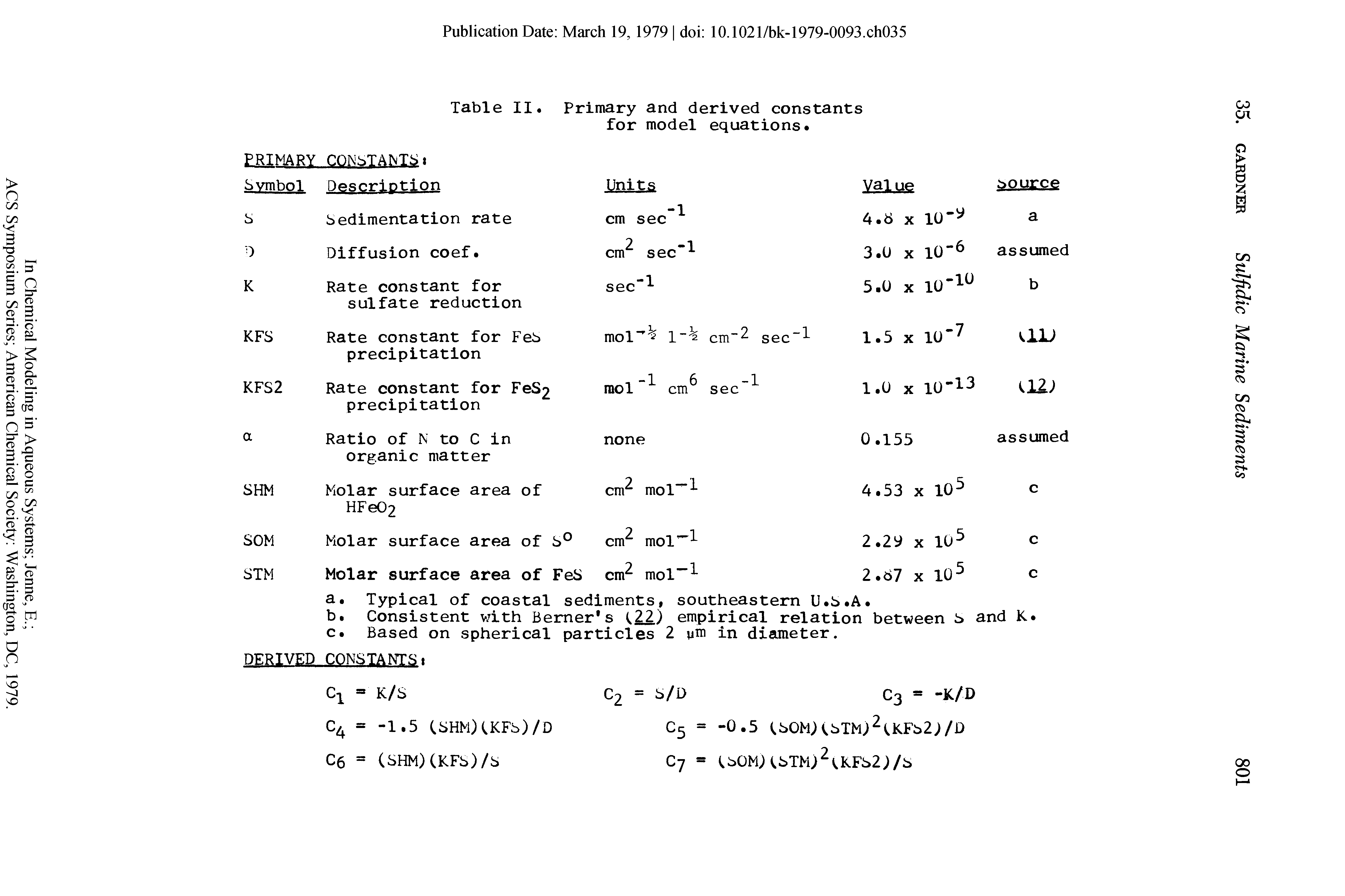Table II Primary and derived constants for model equations.