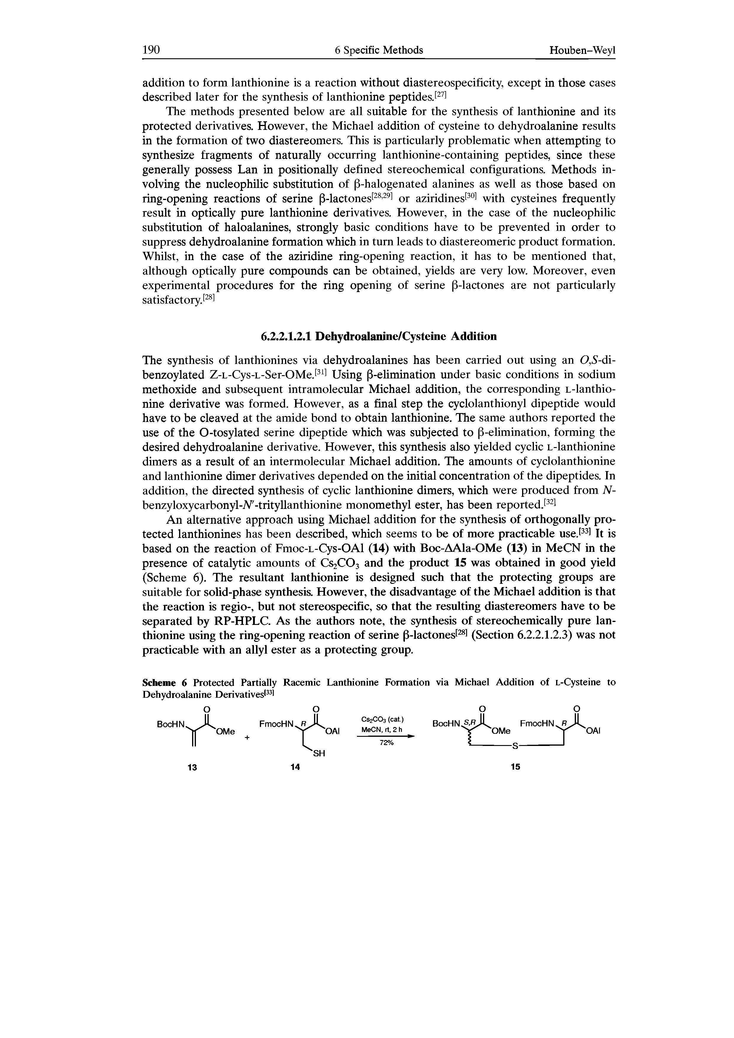 Scheme 6 Protected Partially Racemic Lanthionine Formation via Michael Addition of L-Cysteine to Dehydroalanine Derivatives133 ...