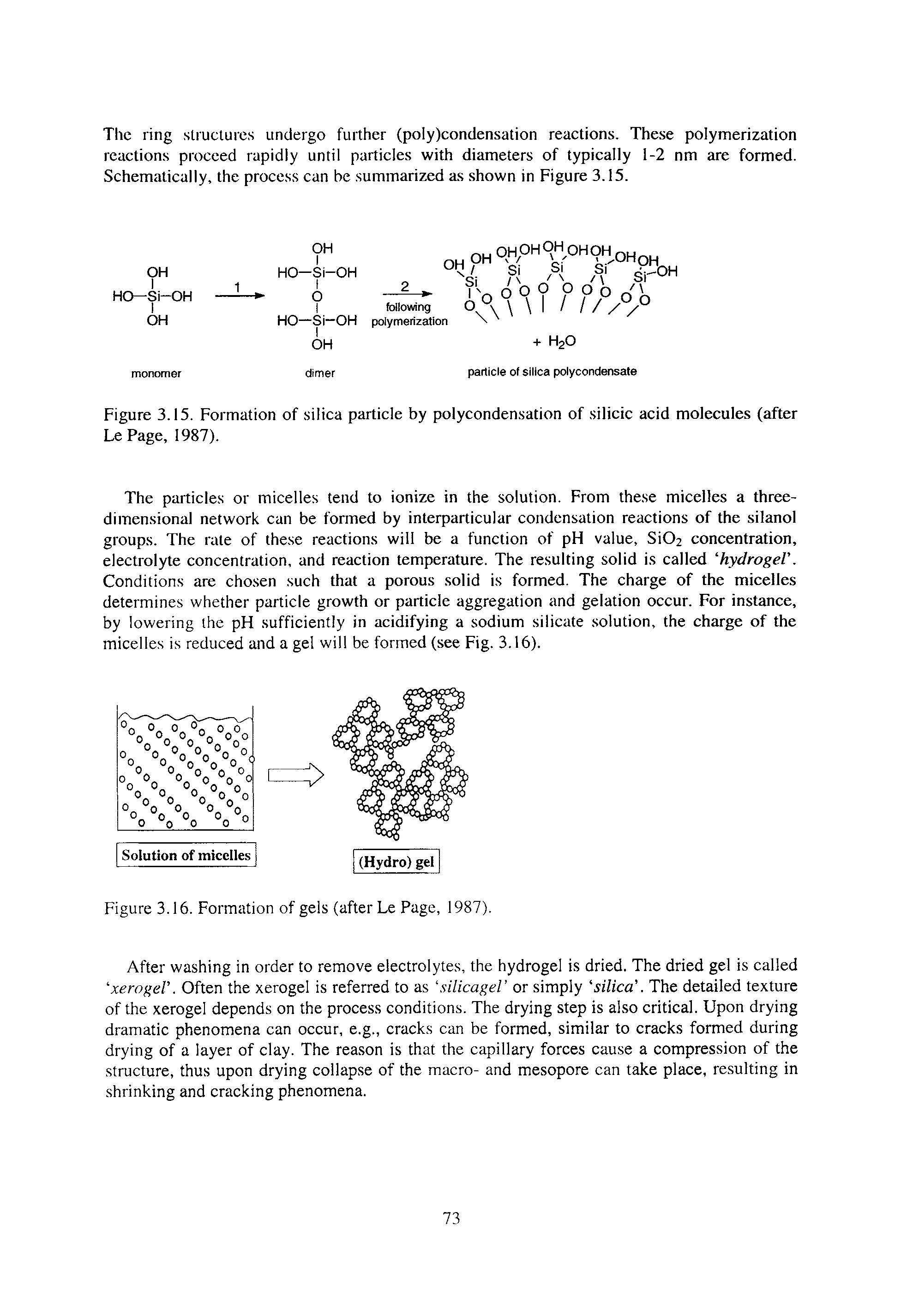 Figure 3.15. Formation of silica particle by polycondensation of silicic acid molecules (after LePage, 1987).