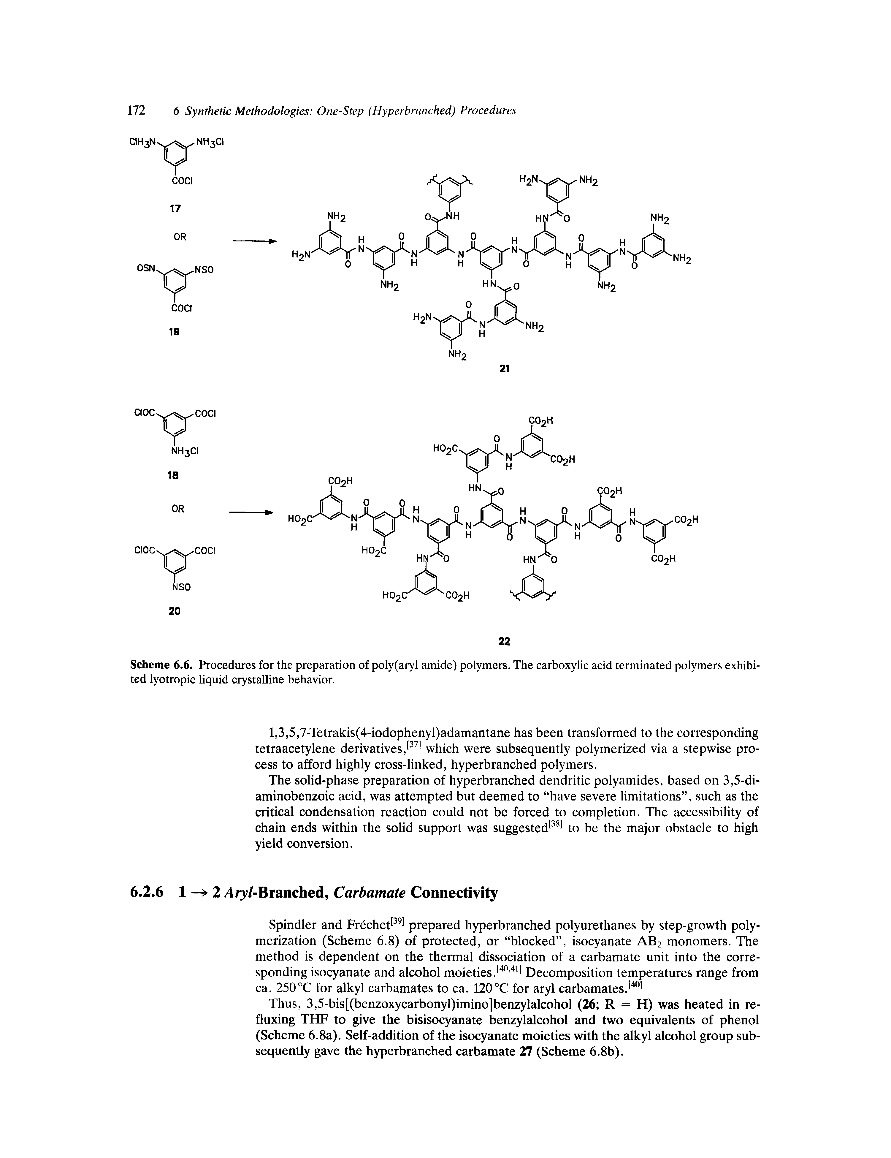 Scheme 6.6. Procedures for the preparation of poly(aryl amide) polymers. The carboxylic acid terminated polymers exhibited lyotropic liquid crystalline behavior.