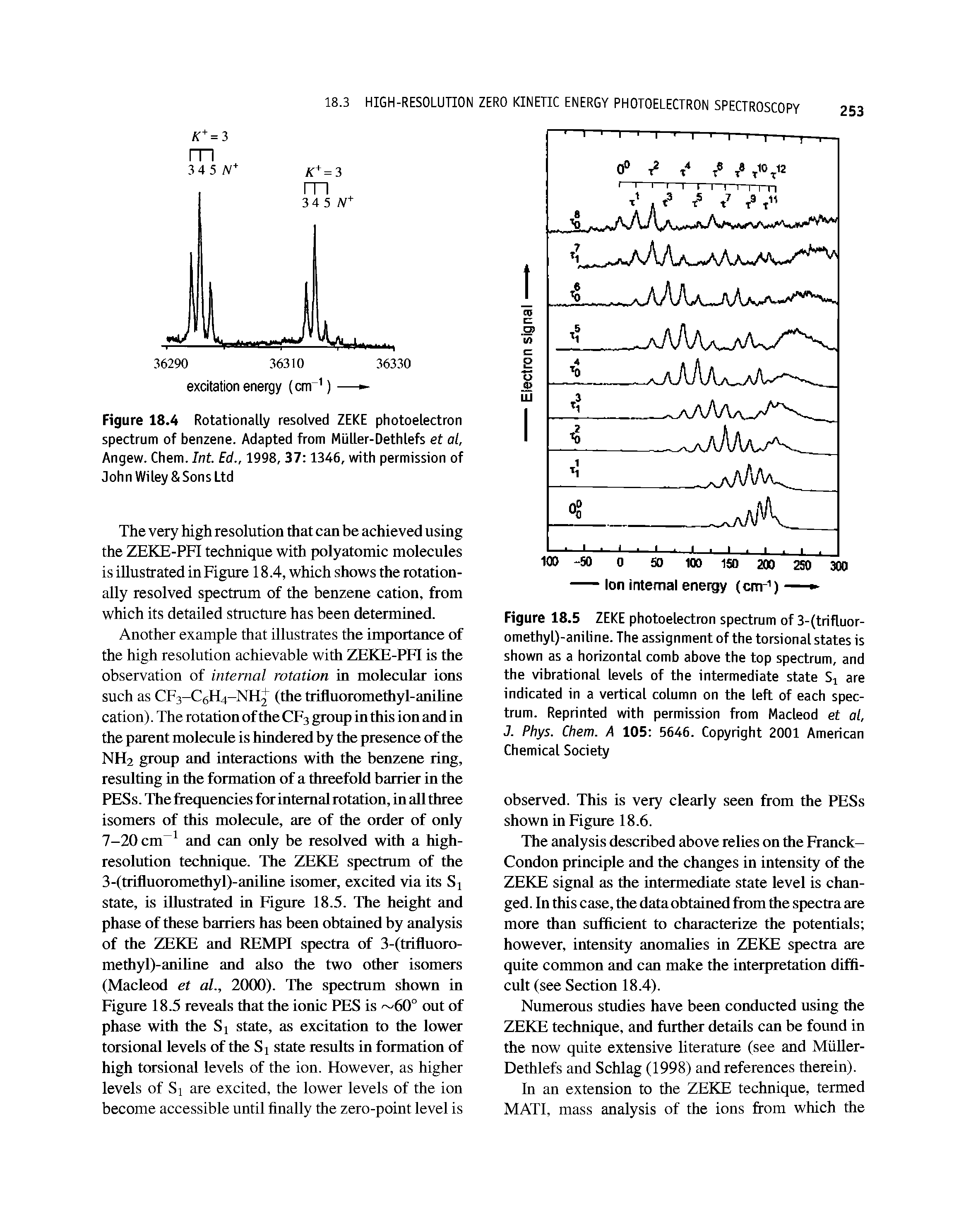Figure 18.4 Rotationally resolved ZEKE photoelectron spectrum of benzene. Adapted from Muller-Dethlefs et al, Angew. Chem. Int. Ed., 1998, 37 1346, with permission of John Wiley Sons Ltd...