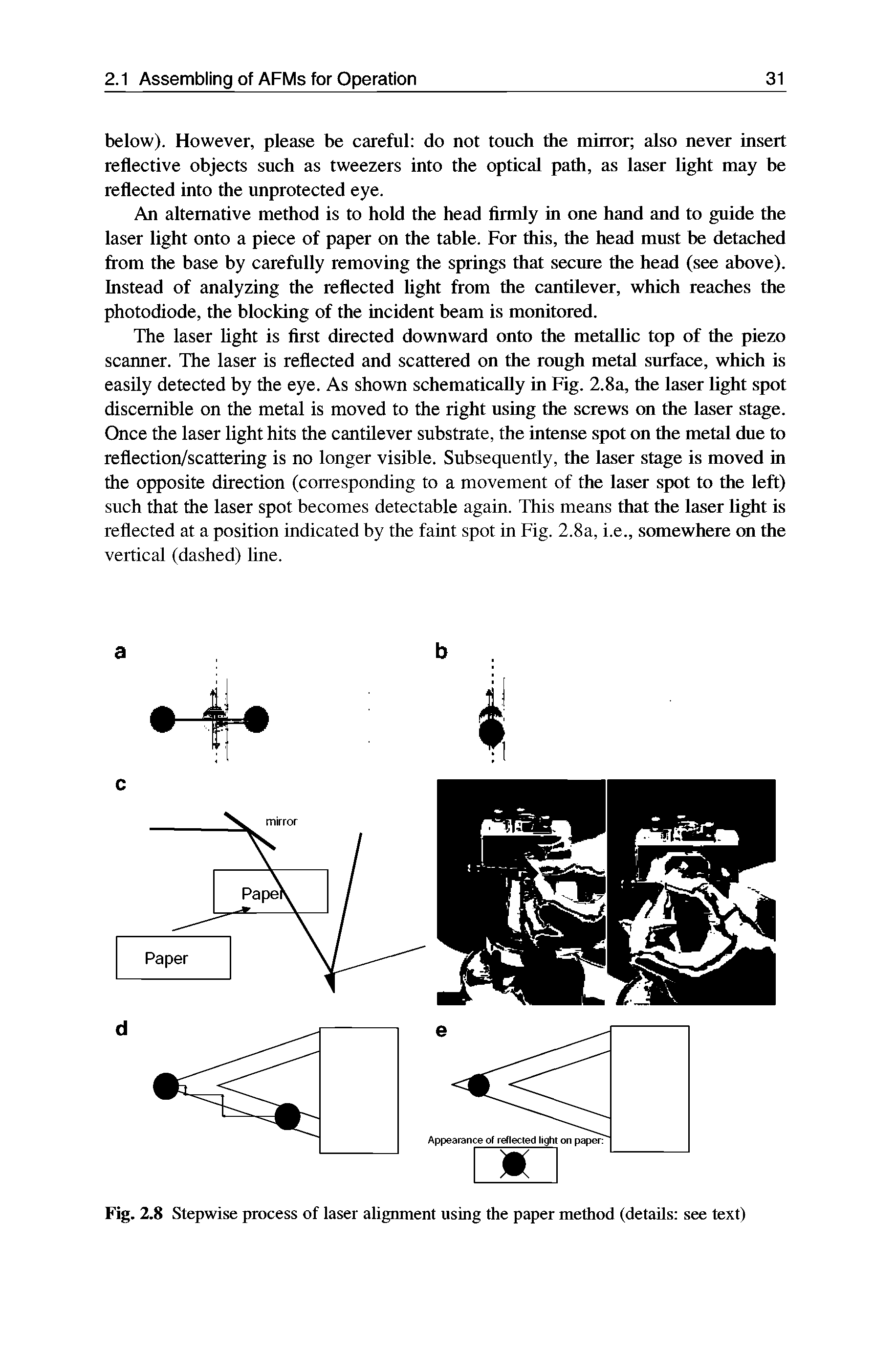 Fig. 2.8 Stepwise process of laser alignment using the paper method (details see text)...