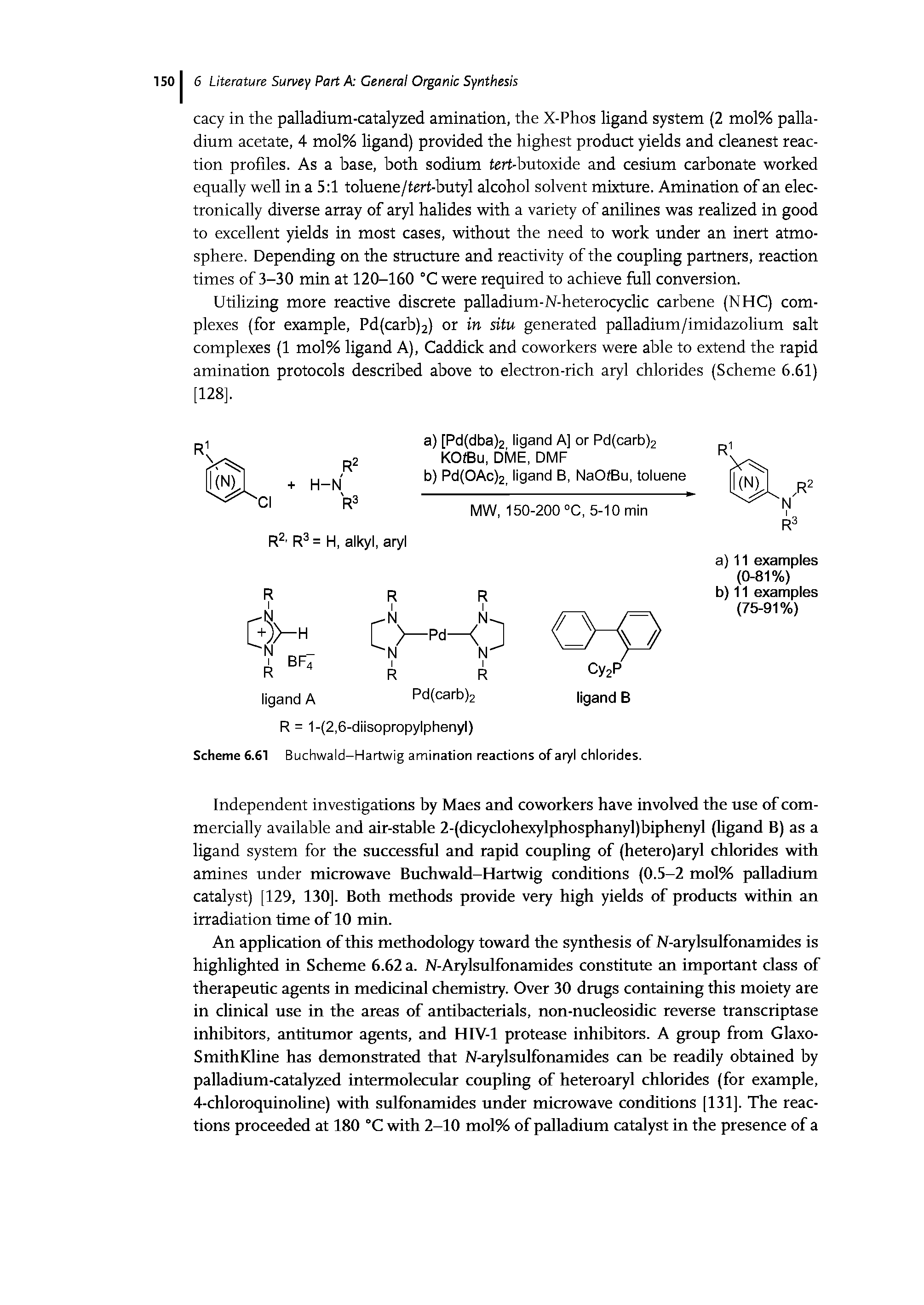 Scheme 6.61 Buchwald-Hartwig amination reactions of aryl chlorides.