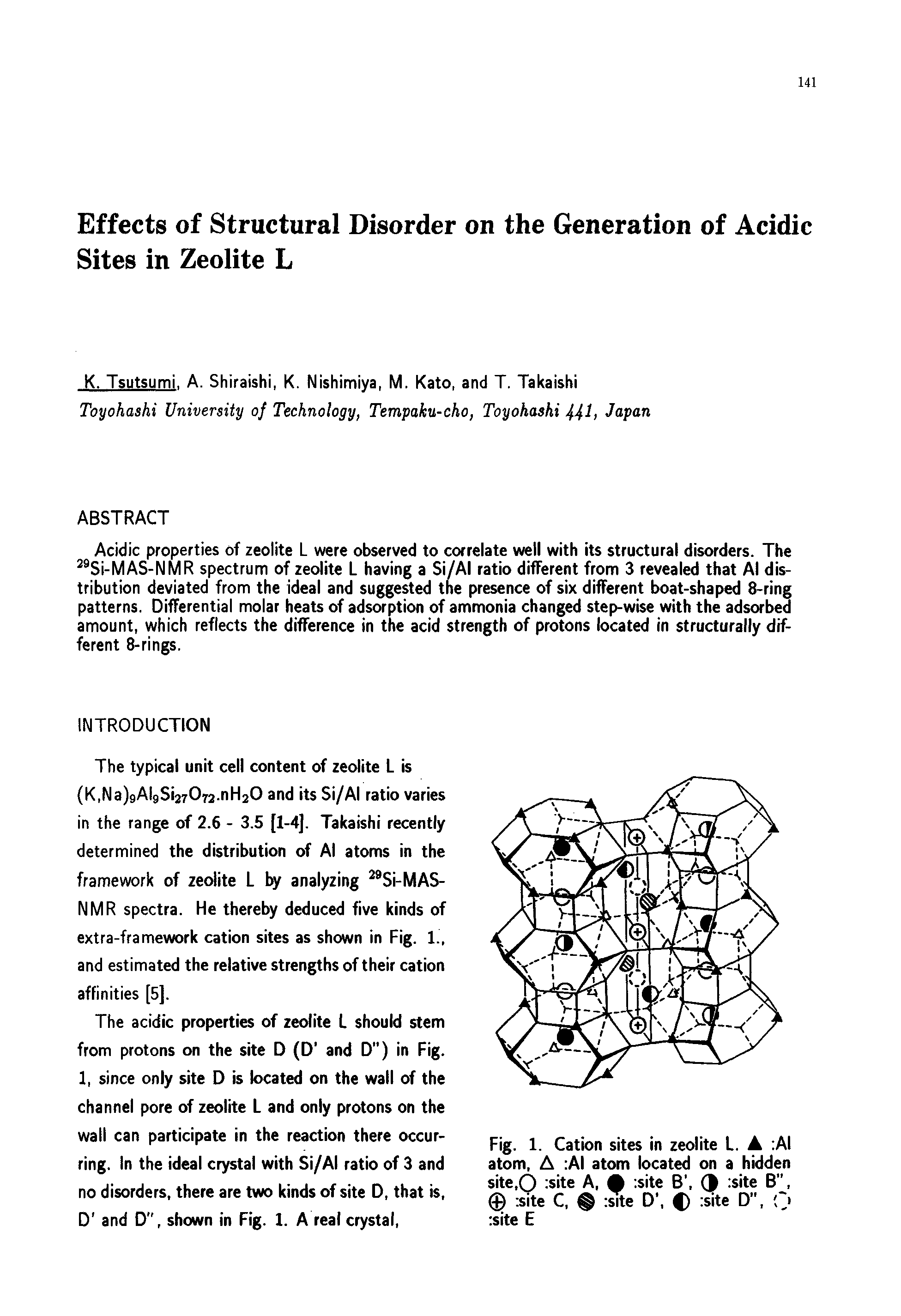 Fig. 1. Cation sites in zeolite L. A AI atom, A AI atom located on a hidden site,0 site A,. site 6, (f site B", 0 site C, site D, 0 site D , site E...