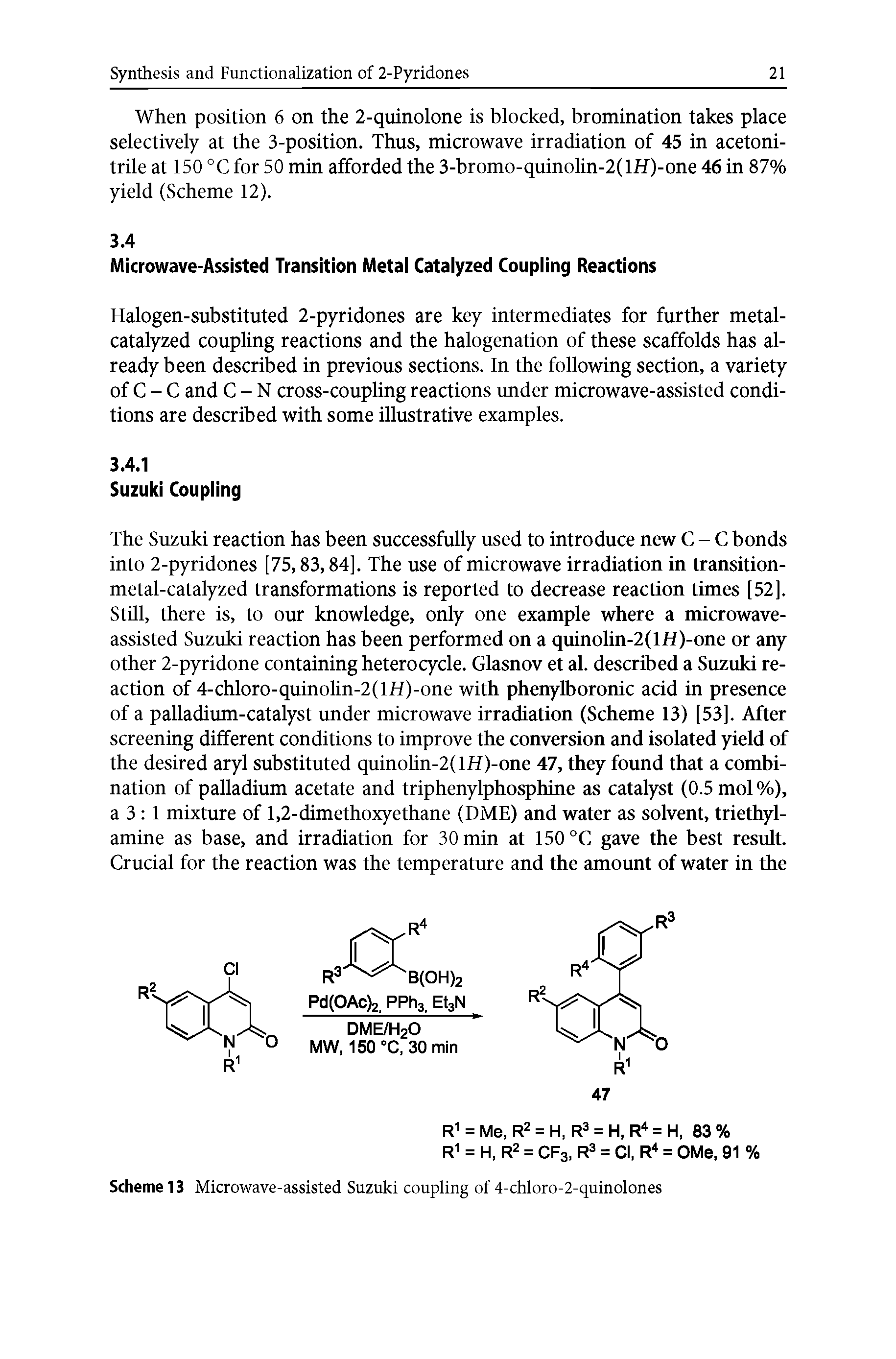 Scheme 13 Microwave-assisted Suzuki coupling of 4-chloro-2-quinolones...