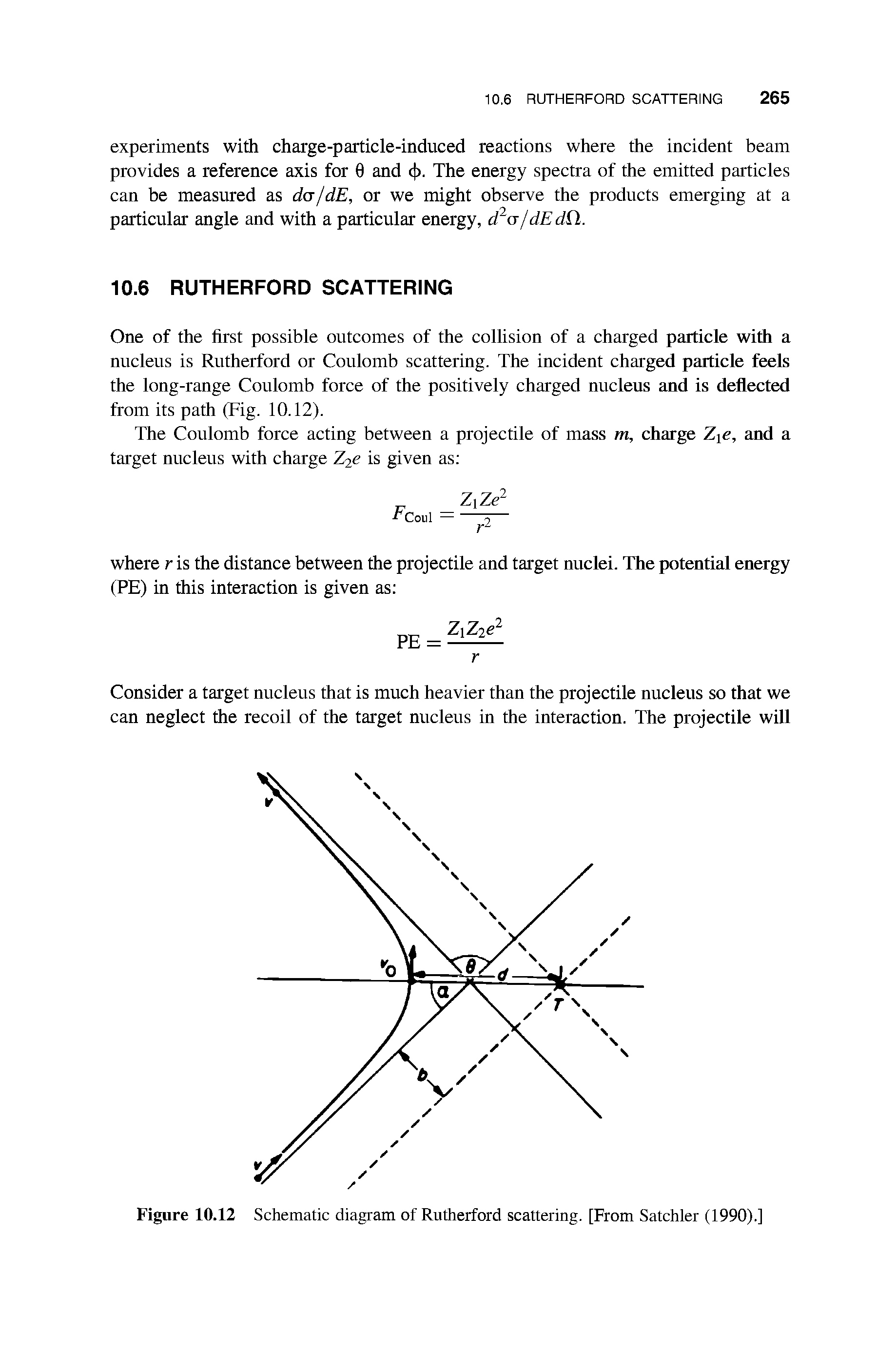 Figure 10.12 Schematic diagram of Rutherford scattering. [From Satchler (1990).]...