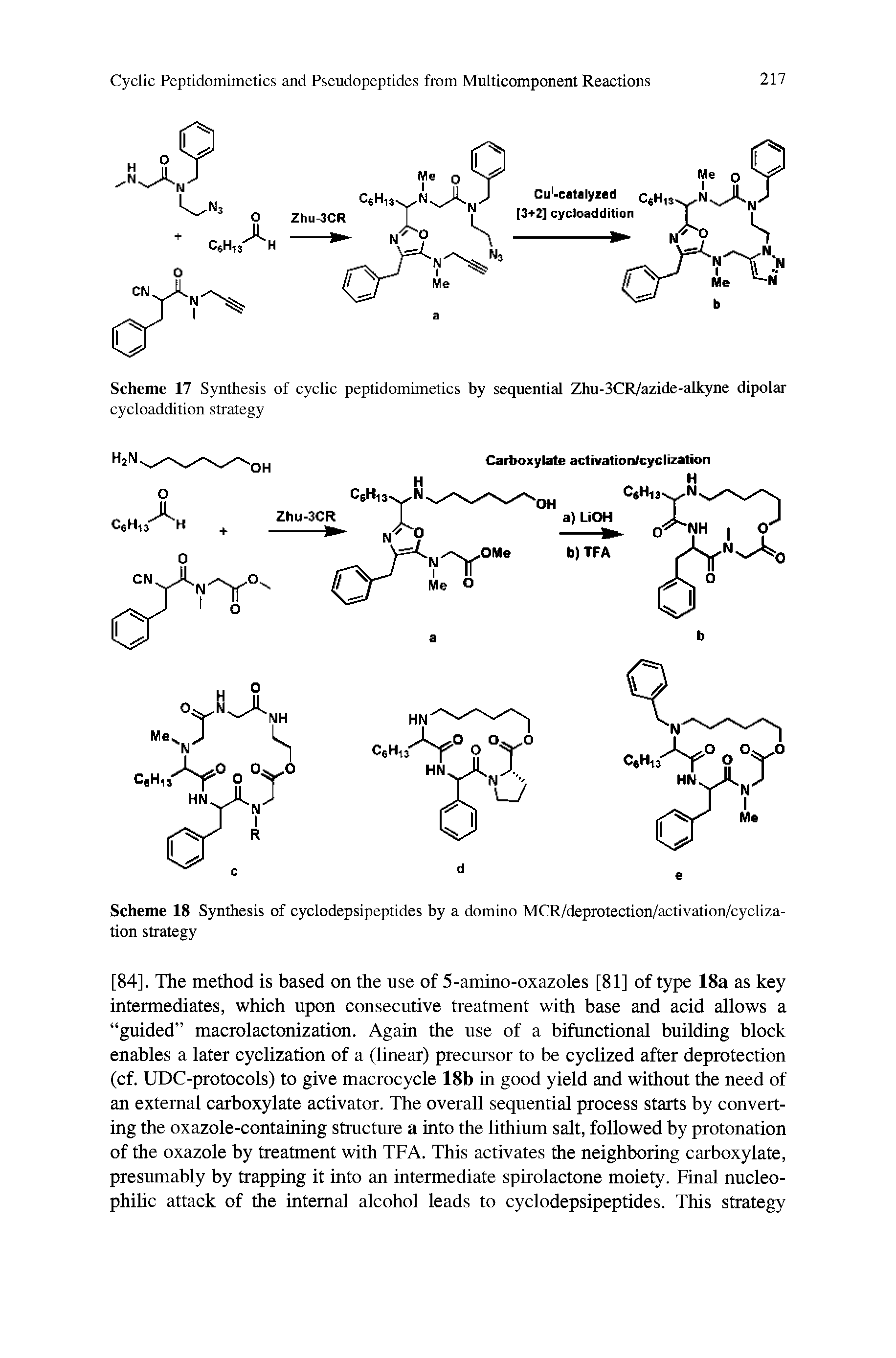 Scheme 17 Synthesis of cyclic peptidomimetics by sequential Zhu-3CR/azide-alkyne dipolar cycloaddition strategy...