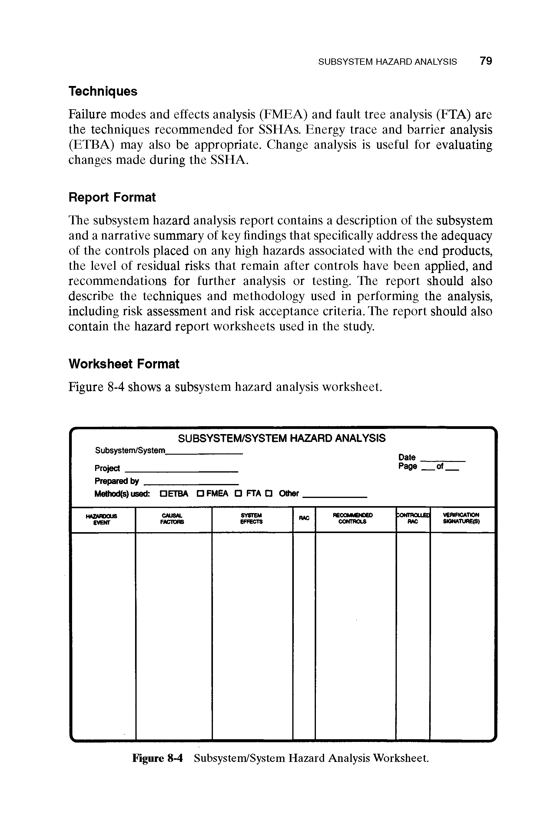 Figure 8-4 Subsystem/System Hazard Analysis Worksheet.
