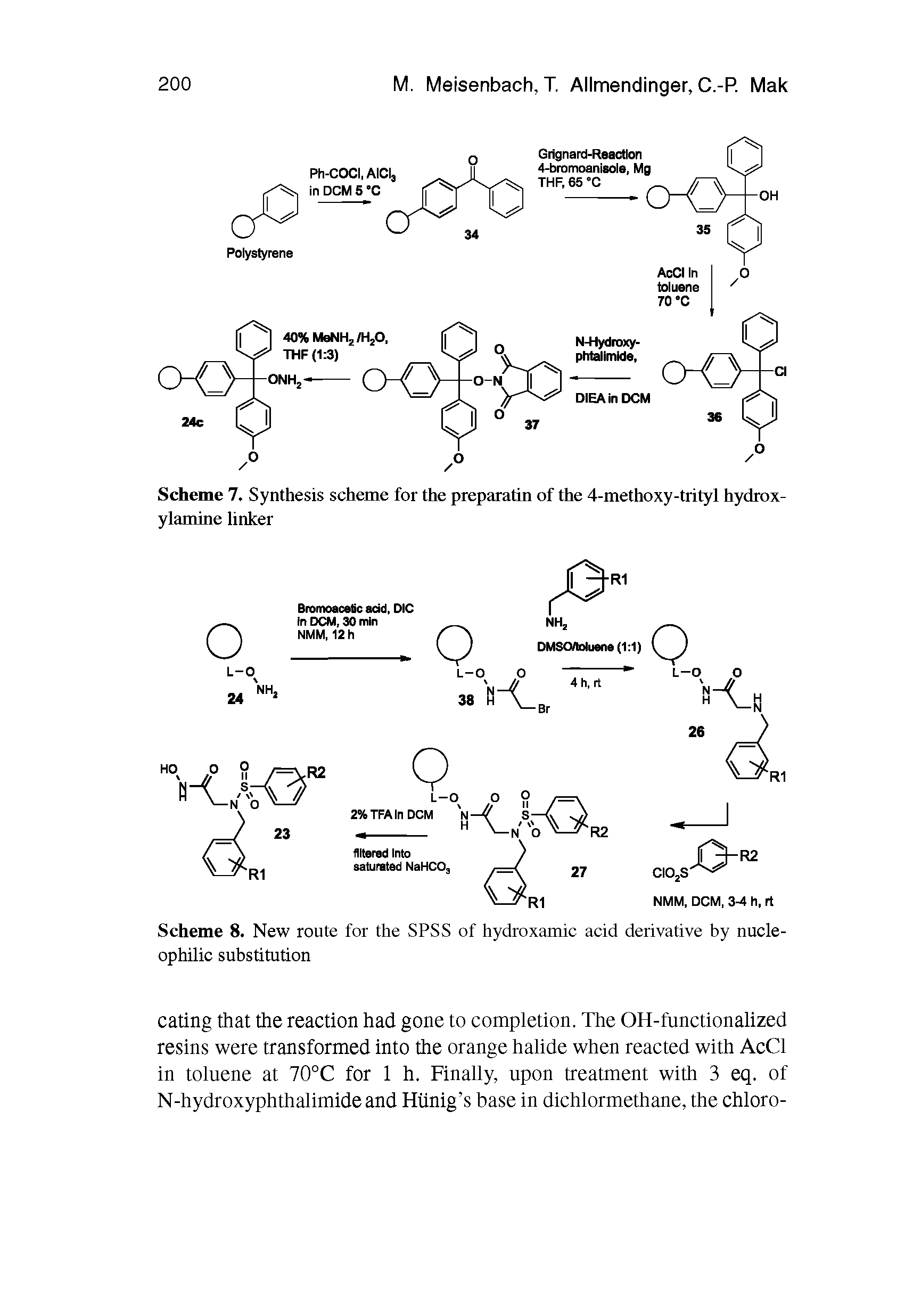 Scheme 7. Synthesis scheme for the preparatin of the 4-methoxy-trityl hydrox-ylamine linker...