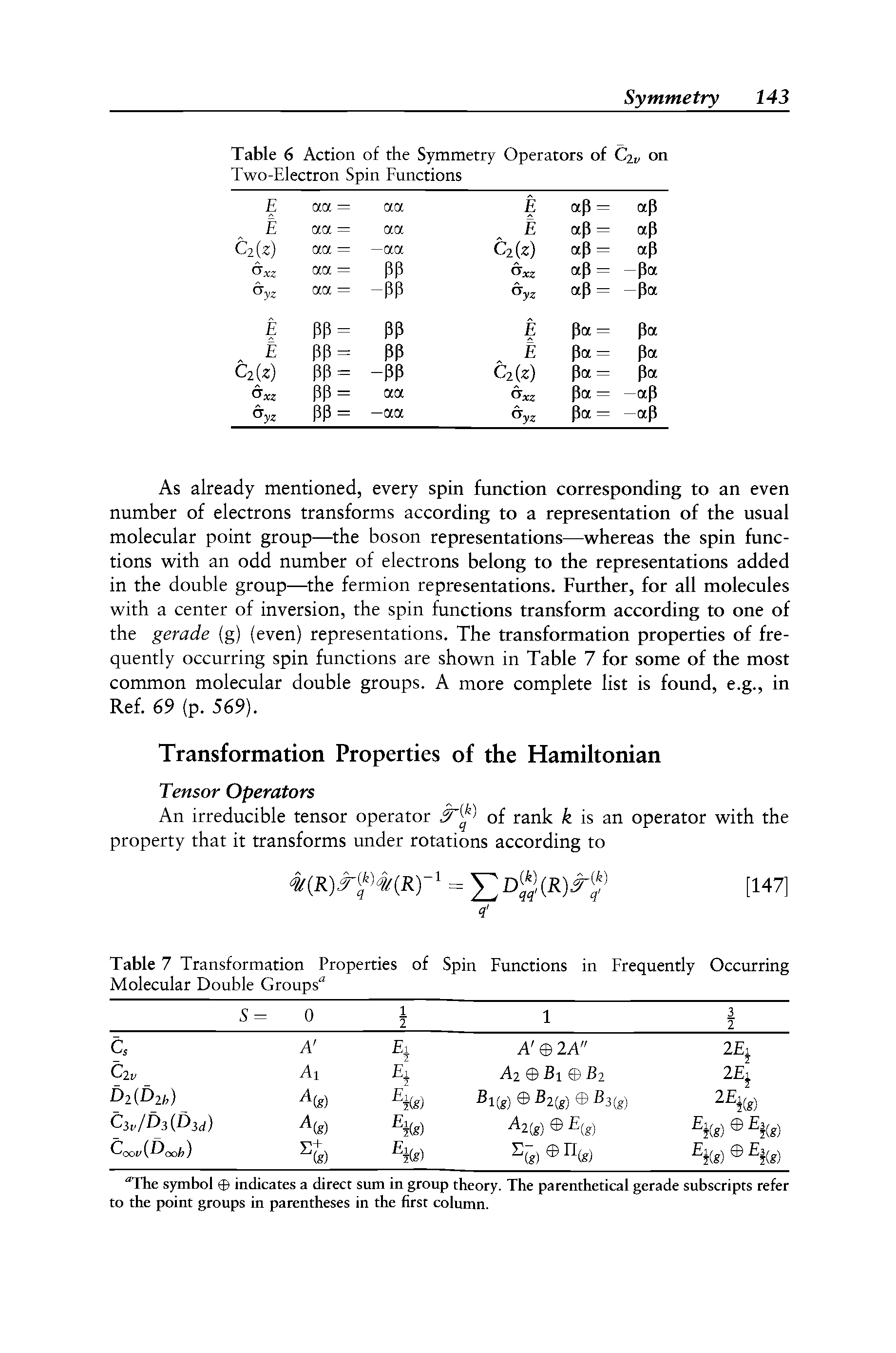 Table 6 Action of the Symmetry Operators of Civ on Two-Electron Spin Functions...