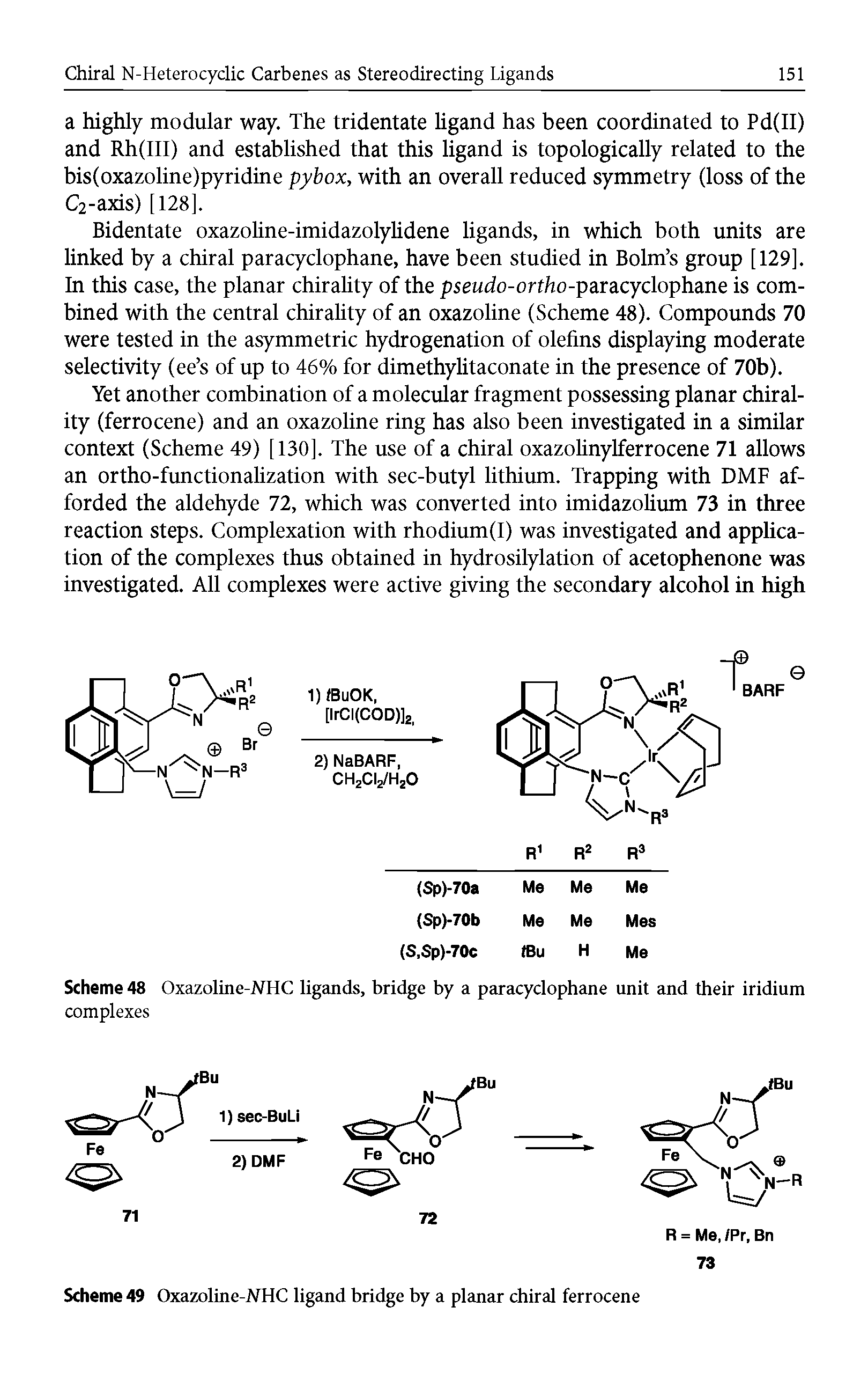 Scheme 49 Oxazoline-NHC ligand bridge by a planar chiral ferrocene...
