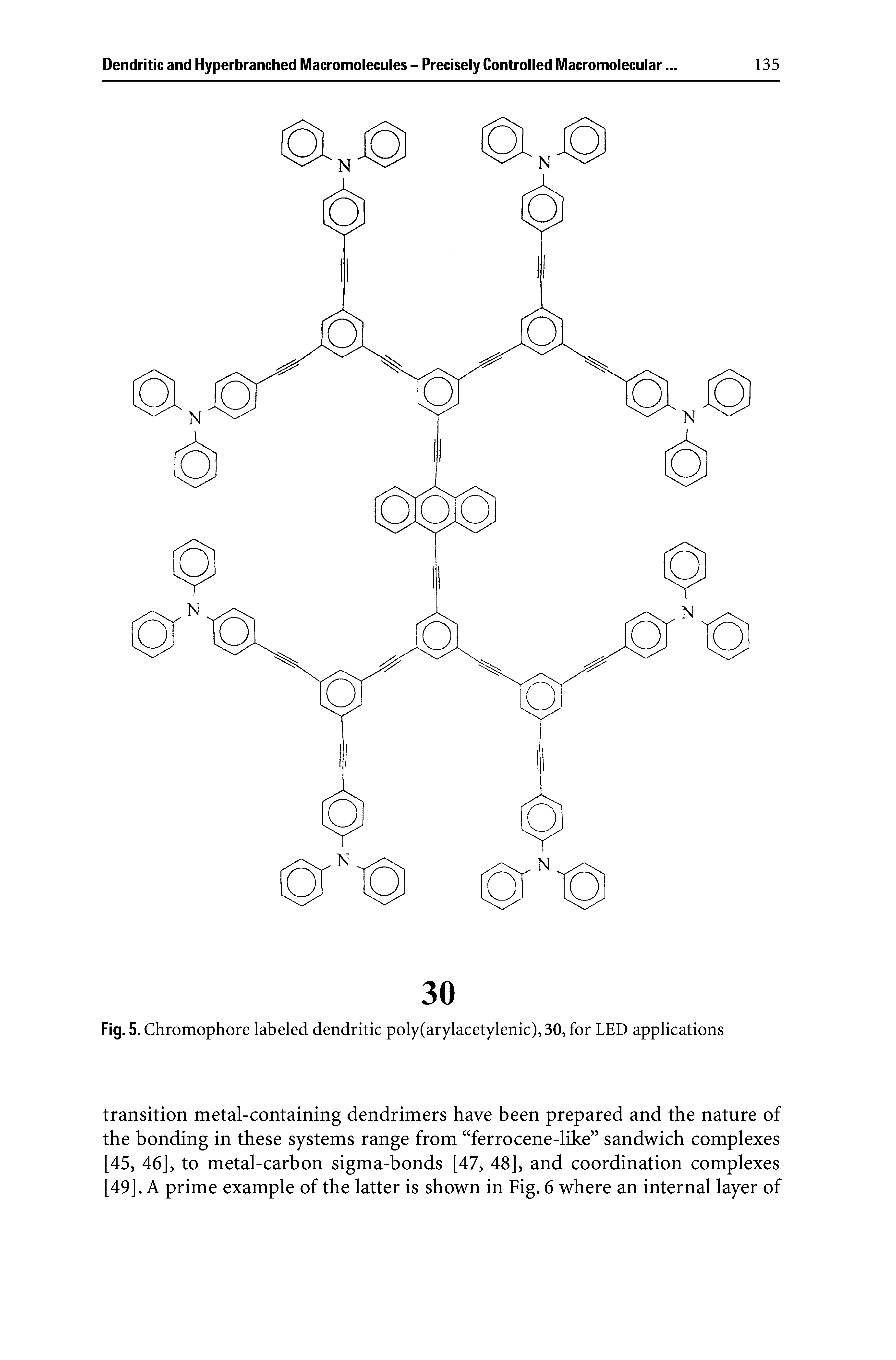 Fig. 5. Chromophore labeled dendritic poly(arylacetylenic),30, for LED applications...