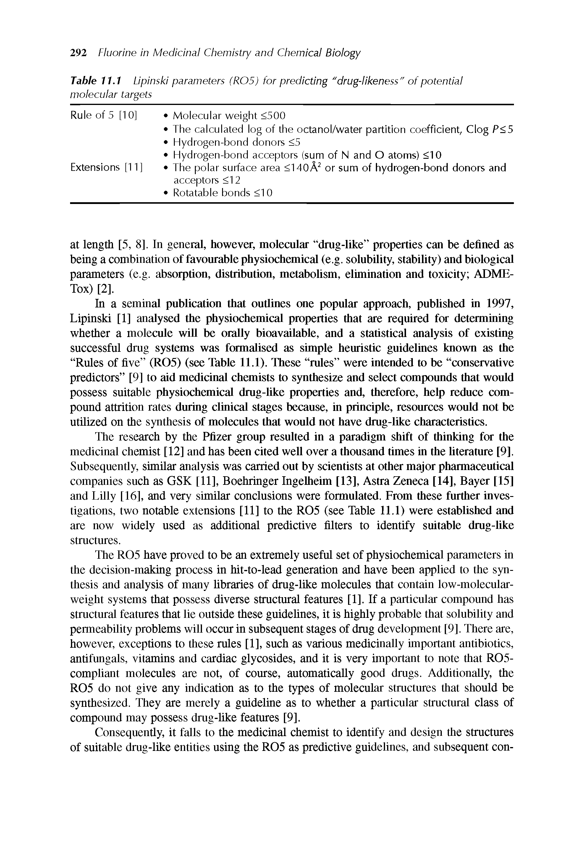 Table 11.1 Lipinski parameters (R05) for predicting "drug-likeness" of potential molecular targets...