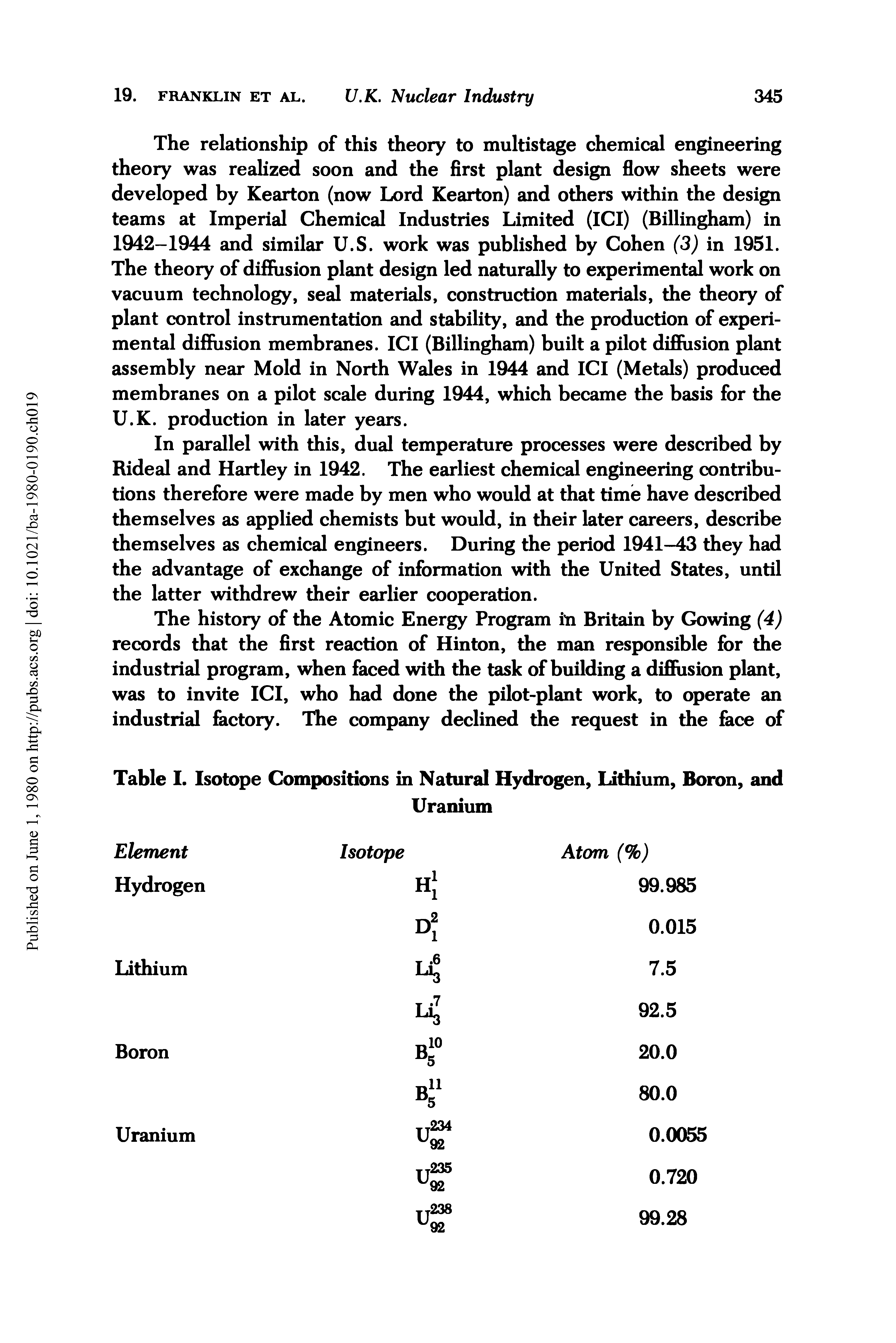 Table I. Isotope Compositions in Natural Hydrogen, Lithium, Boron, and...