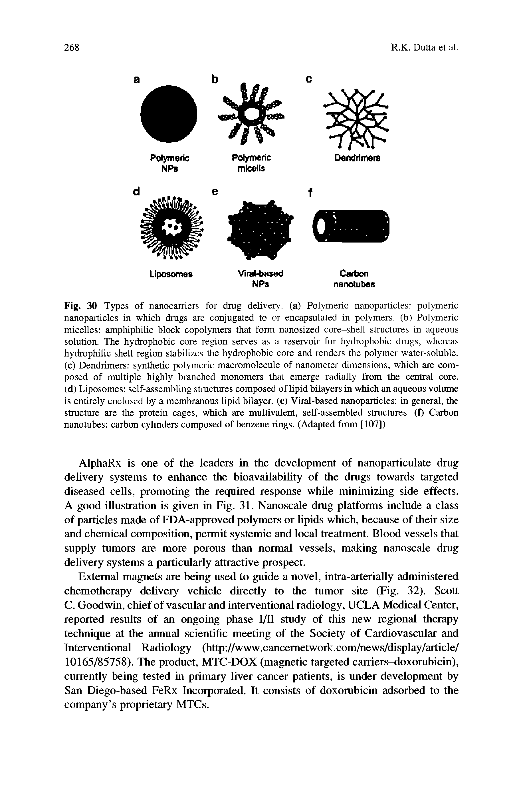 Fig. 30 Types of nanocarriers for drug delivery, (a) Polymeric nanoparticles polymeric nanoparticles in which drugs are conjugated to or encapsulated in polymers, (b) Polymeric micelles amphiphilic block copolymers that form nanosized core-shell structures in aqueous solution. The hydrophobic core region serves as a reservoir for hydrophobic drugs, whereas hydrophilic shell region stabilizes the hydrophobic core and renders the polymer water-soluble.