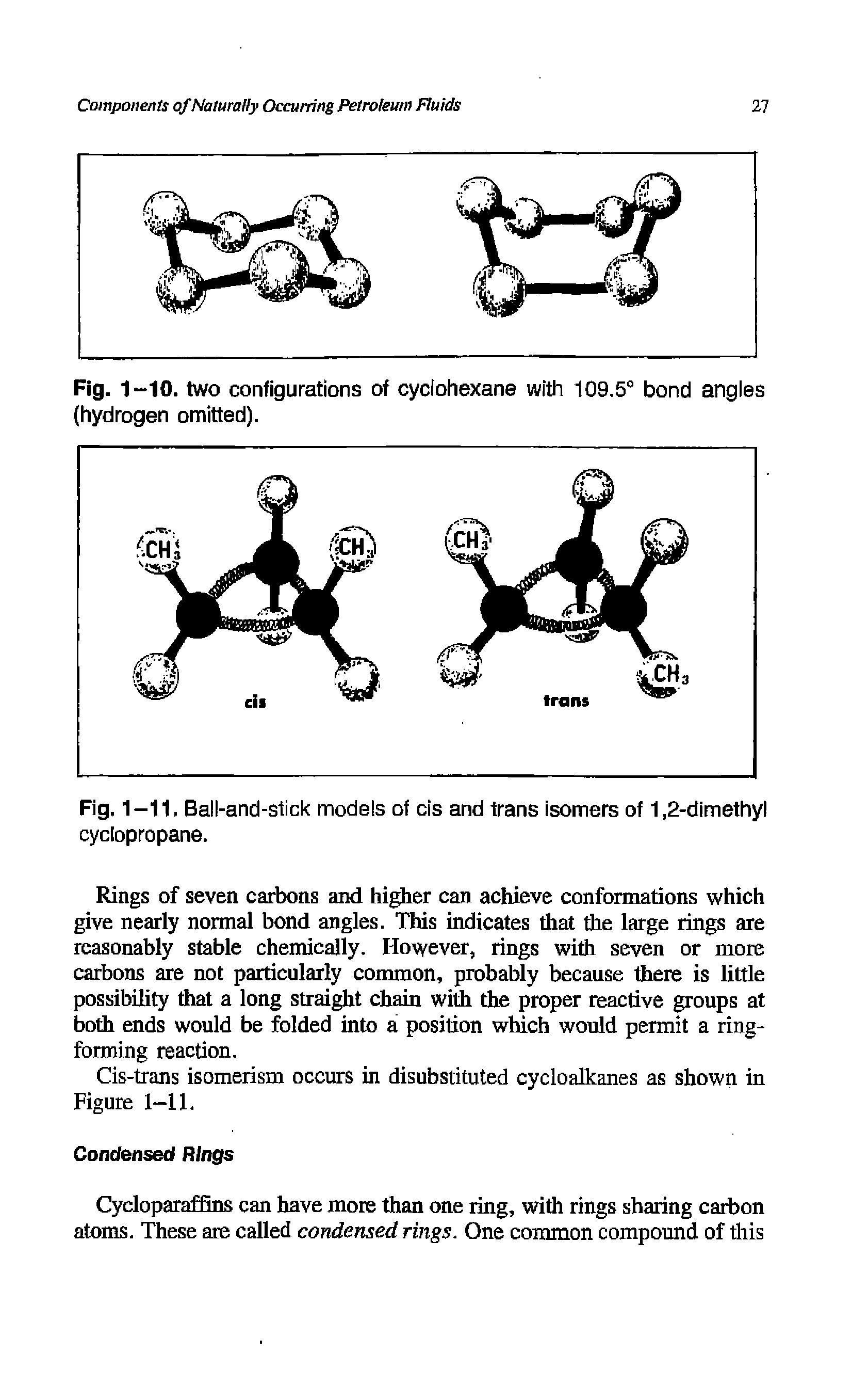 Fig. 1-11. Ball-and-stick models of cis and trans isomers of 1,2-dimethyl cyclopropane.