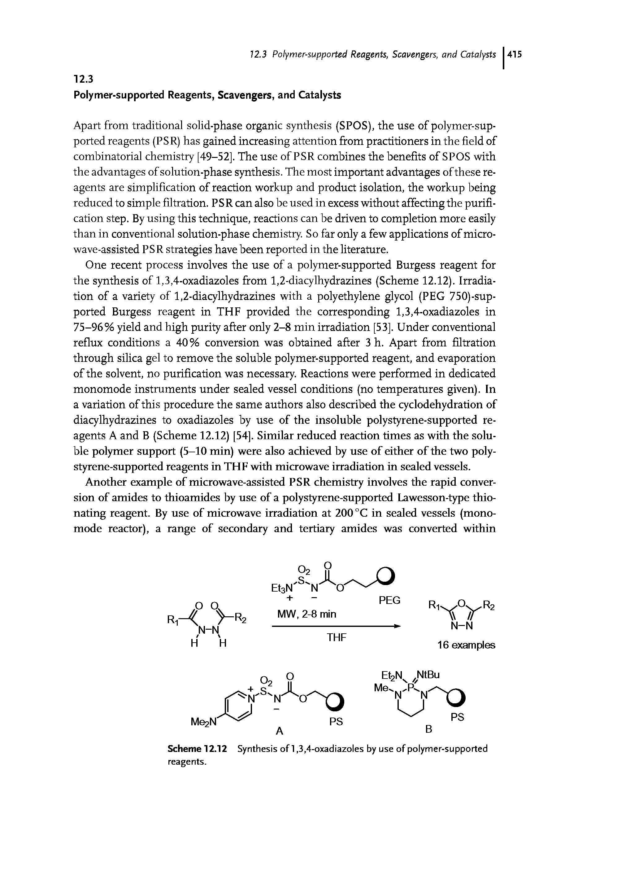 Scheme 12.12 Synthesis of 1,3,4-oxadiazoles by use of polymer-supported reagents.