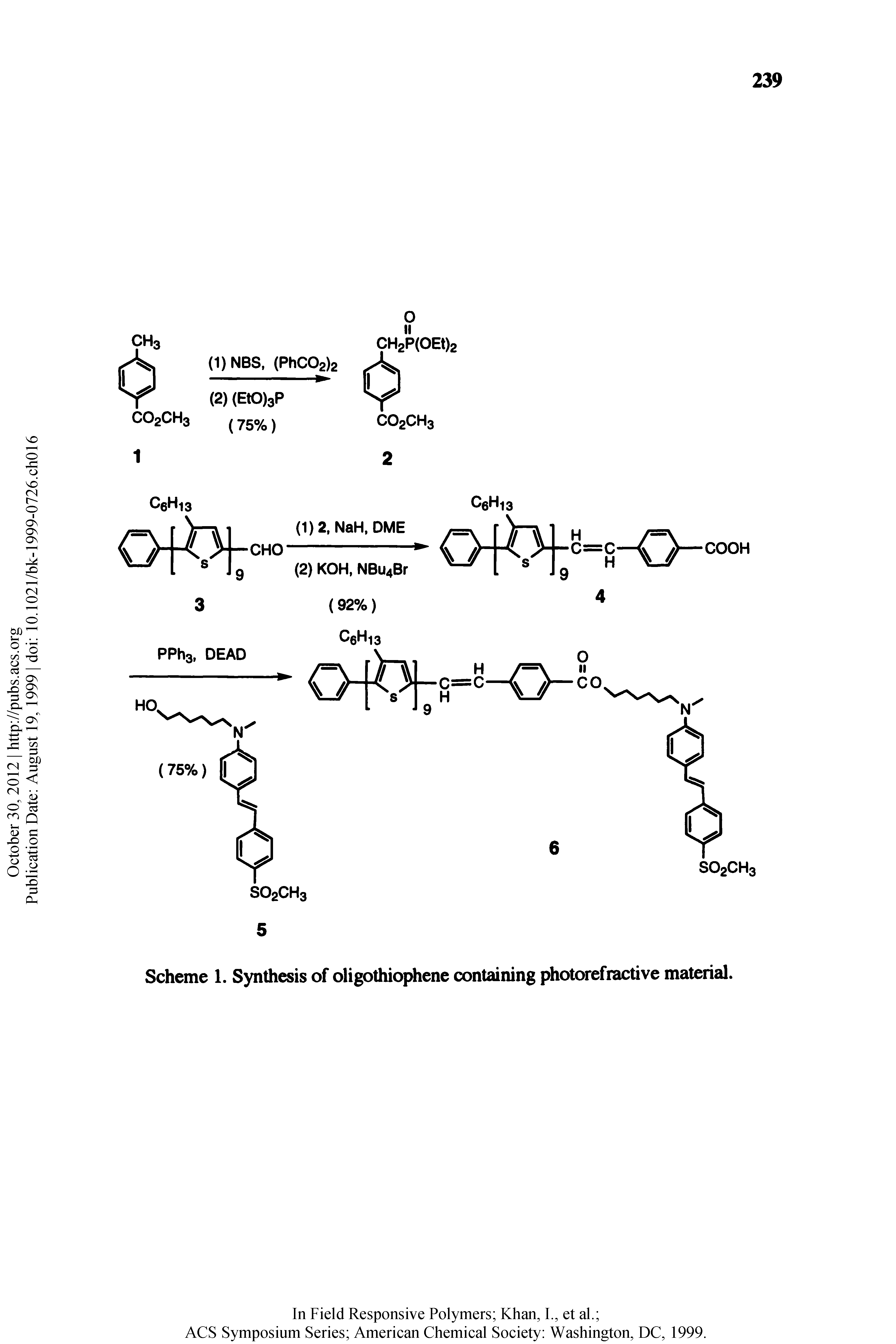 Scheme 1. Synthesis of oligothiophene containing photorefractive material.