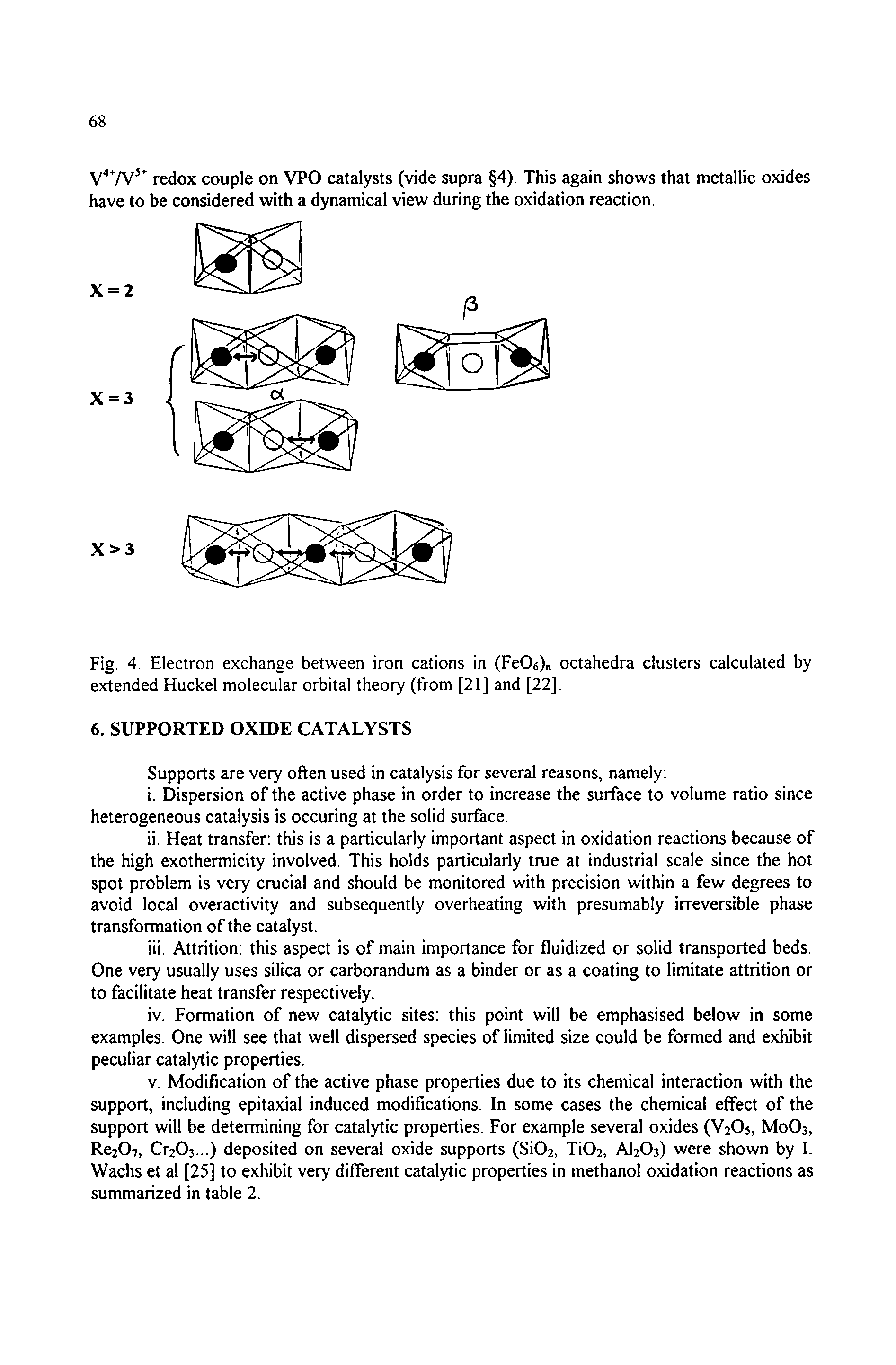 Fig. 4. Electron exchange between iron cations in (Fe06)n octahedra clusters calculated by extended Huckel molecular orbital theory (from [21] and [22].