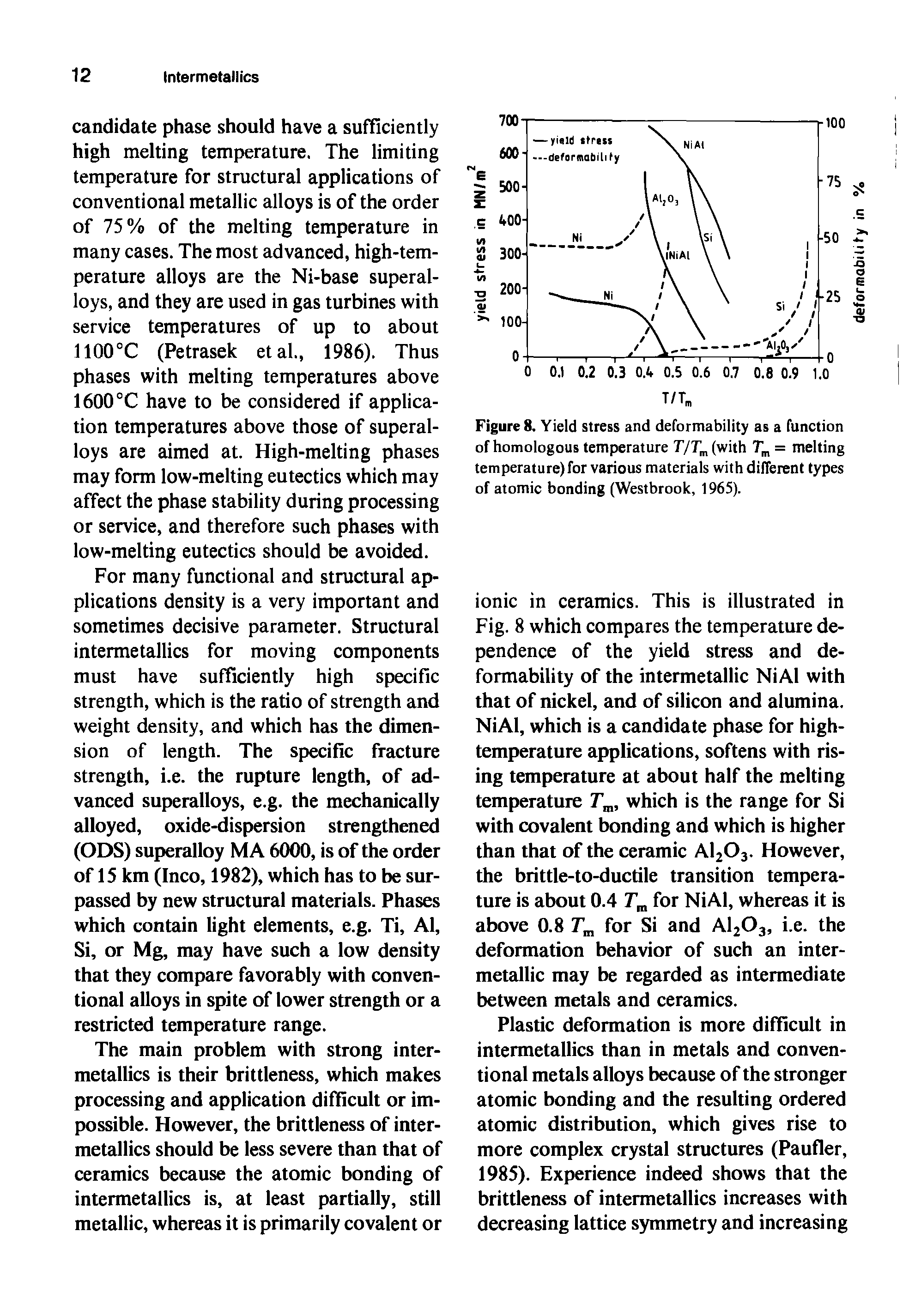 Figures. Yield stress and deformability as a function of homologous temperature TJT (with = melting temperature) for various materials with different types of atomic bonding (Westbrook, 1965).