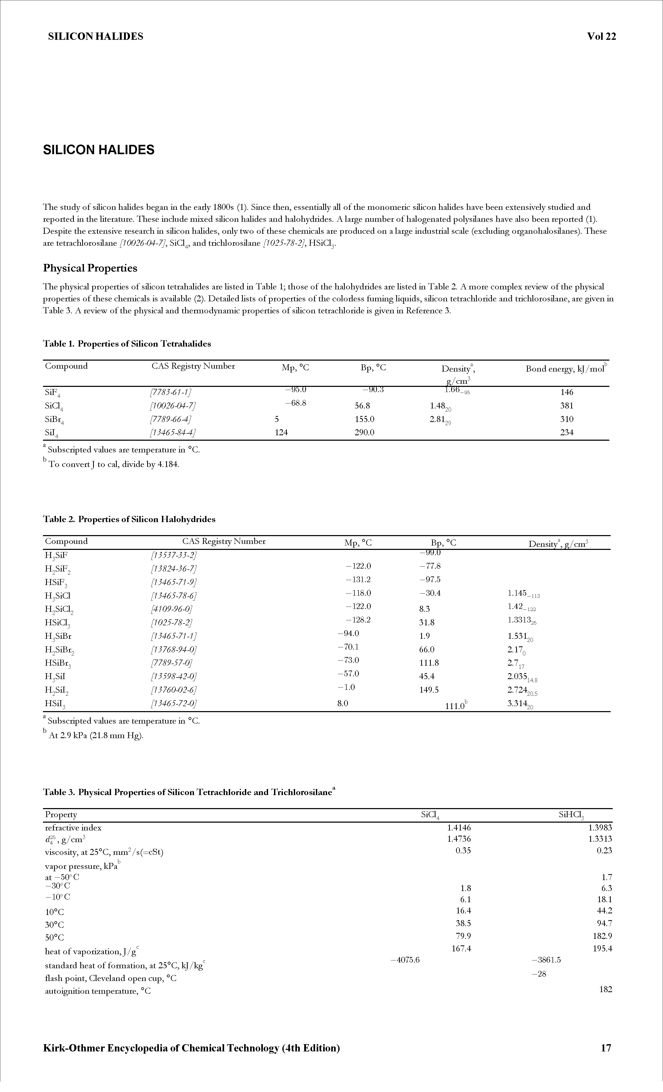 Table 3. Physical Properties of Silicon Tetrachloride and Trichlorosilane ...