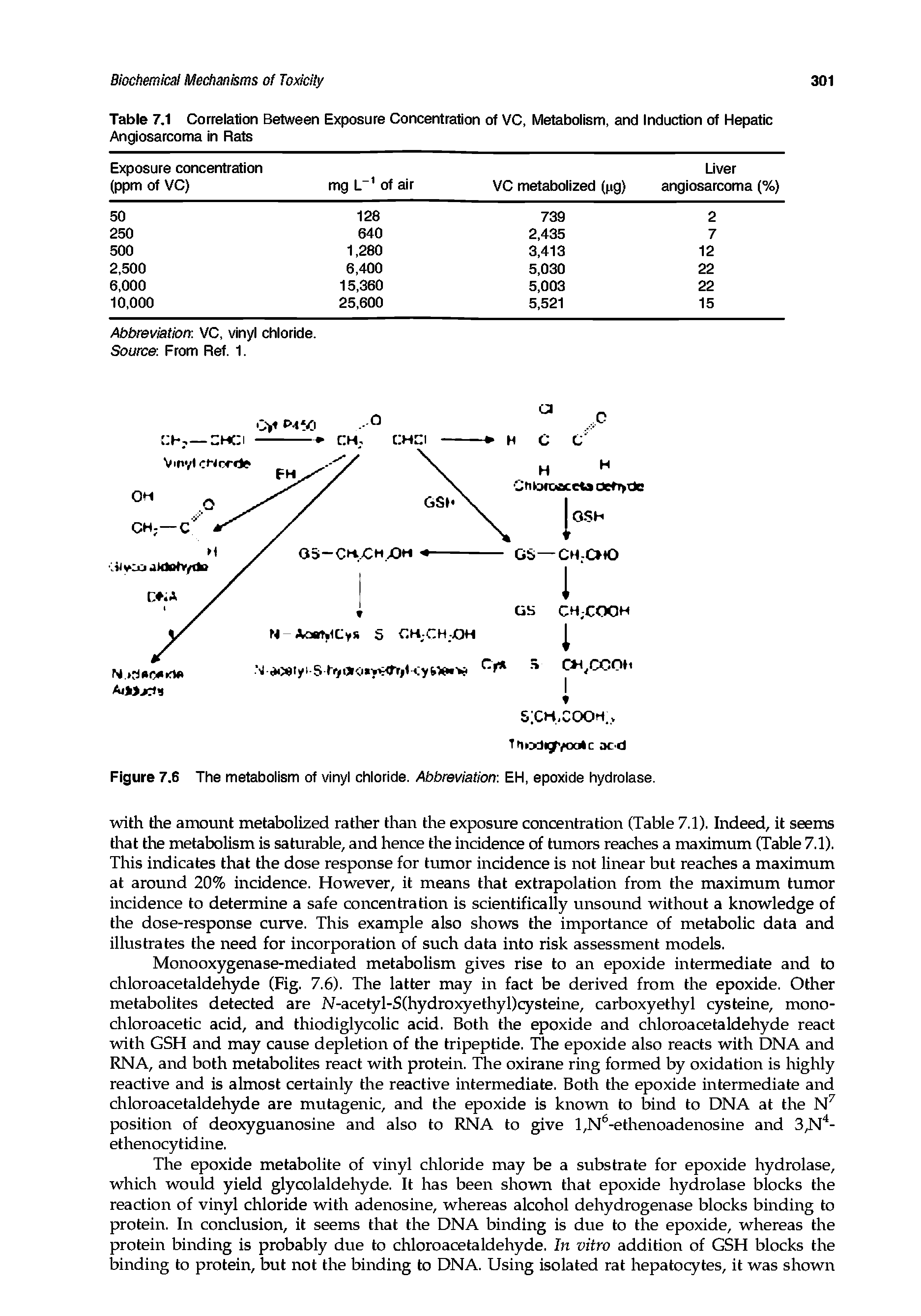 Figure 7.6 The metabolism of vinyl chloride. Abbreviation EH, epoxide hydrolase.