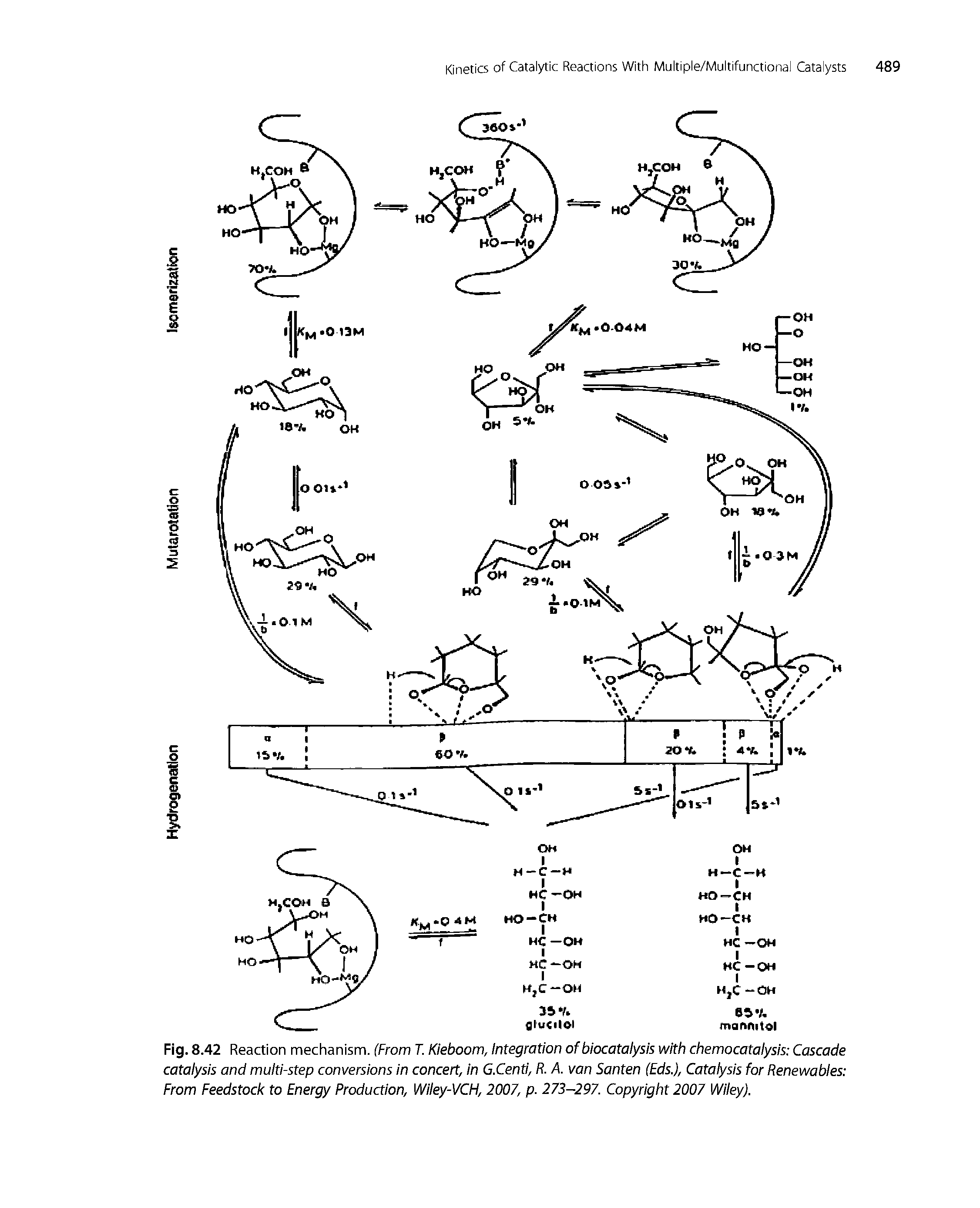 Fig. 8.42 Reaction mechanism. (From T. Kieboom, Integration of biocatalysis with chemocatalysis Cascade catalysis and multi-step conversions in concert, in G.Centi, R. A. van Santen (Eds.), Catalysis for Renewables From Feedstock to Energy Production, Wiley-VCFI, 2007, p. 273-297. Copyright 2007 Wiley).