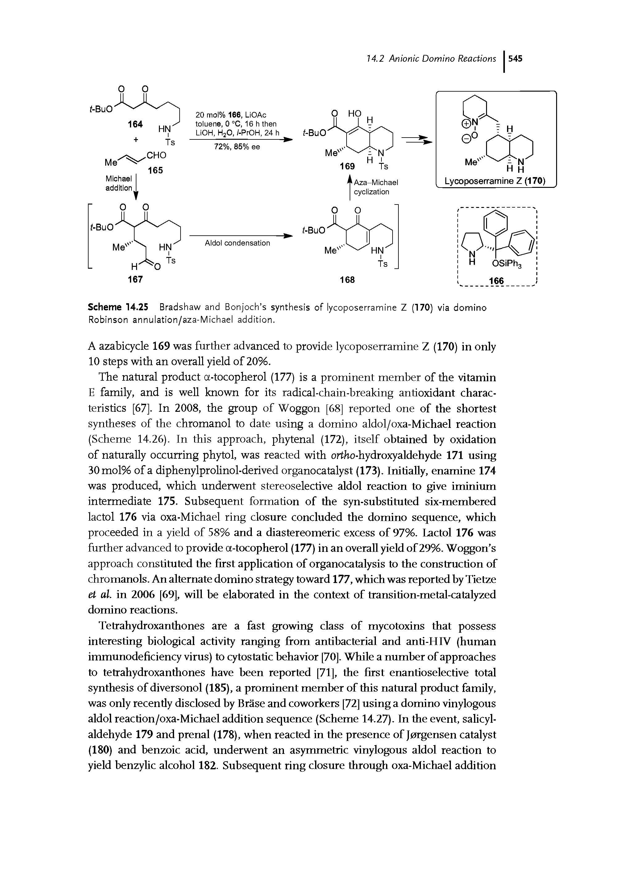Scheme 14.25 Bradshaw and Bonjoch s synthesis of lycoposerramine Z (170) via domino Robinson annulation/aza-Michael addition.