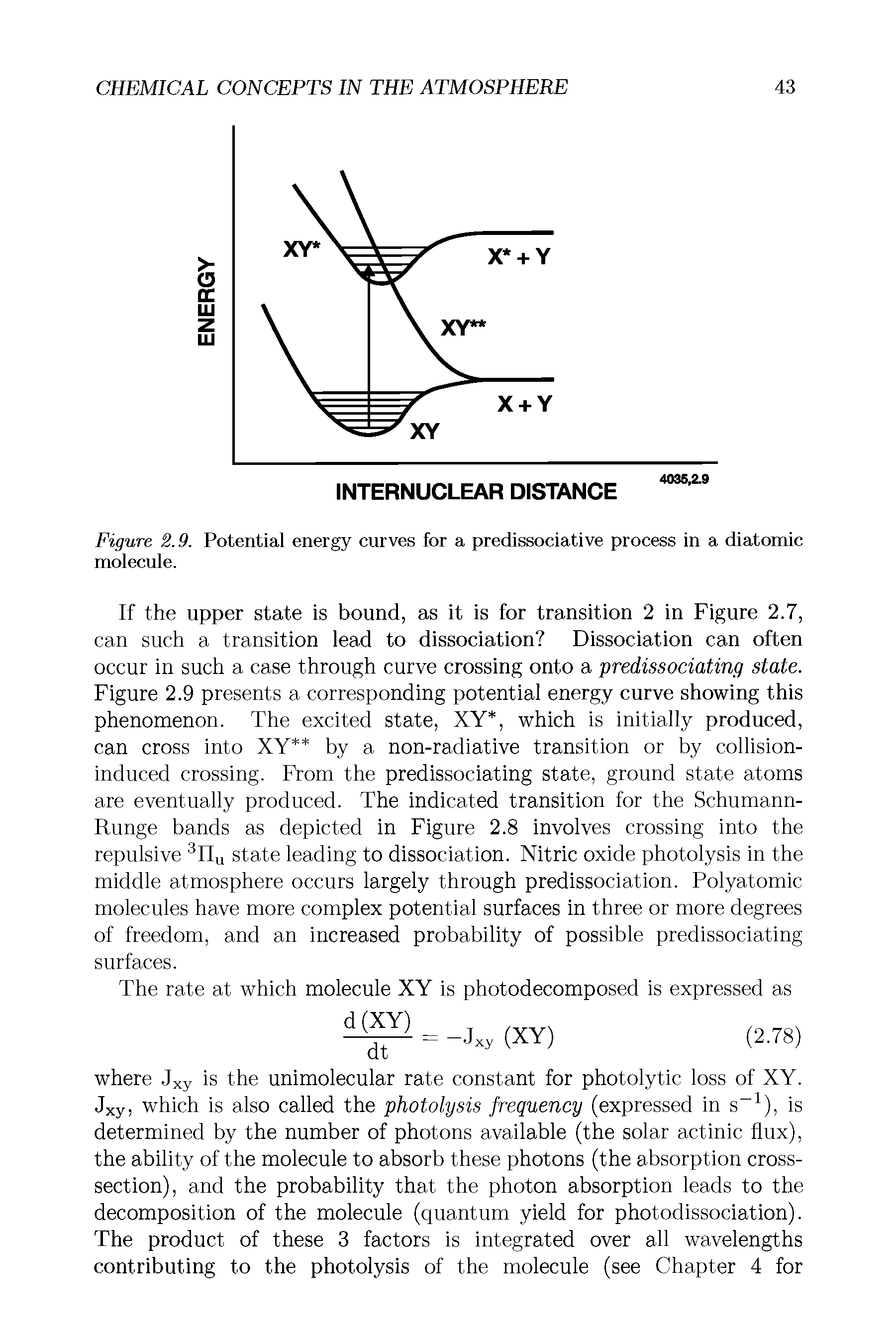 Figure 2.9. Potential energy curves for a predissociative process in a diatomic molecule.