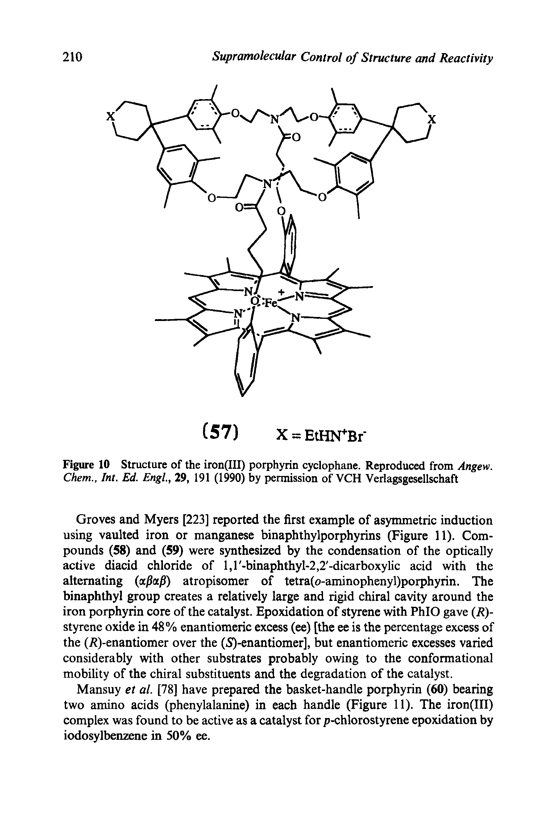 Figure 10 Structure of the iron(III) porphyrin cyclophane. Reproduced from Angew. Chem., Int. Ed. Engl., 29, 191 (1990) by pennission of VCH Verlagsgesellschaft...