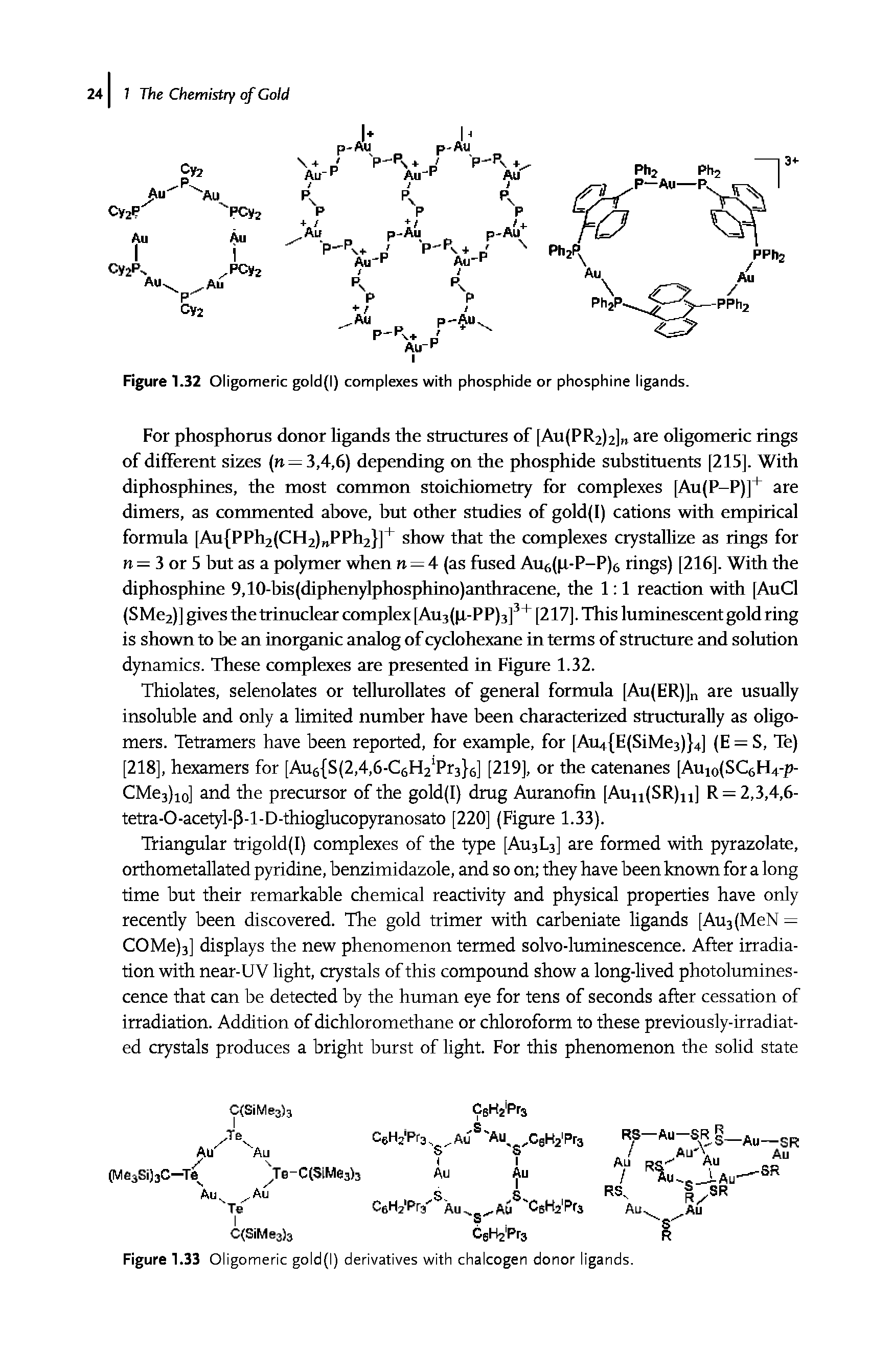 Figure 1.32 Oligomeric gold(l) complexes with phosphide or phosphine ligands.