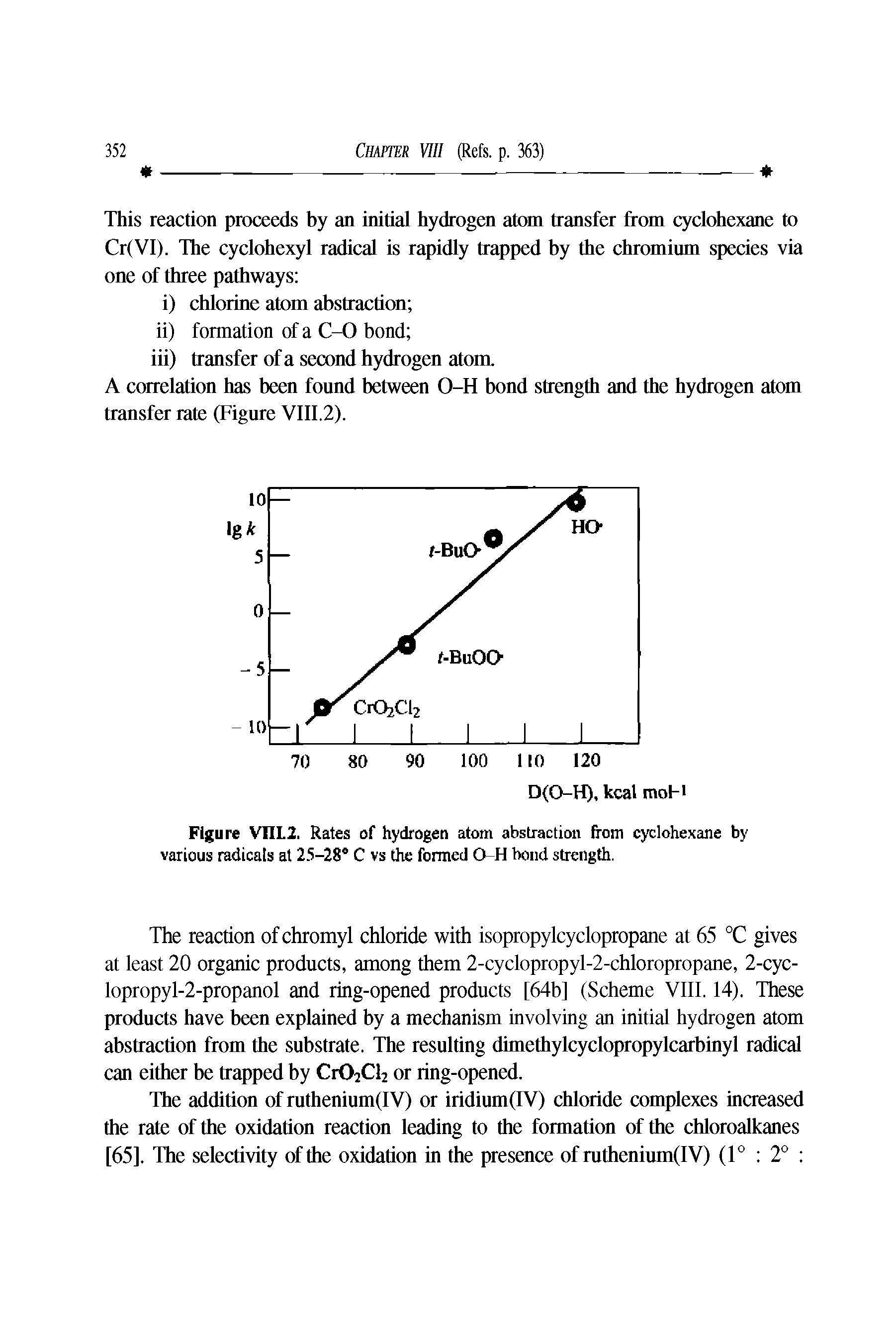 Figure Vni2. Rates of hydrogen atom abstraction from cyclohexane by various radicals at 2.5-28 C vs the formed 0-H bond strength.