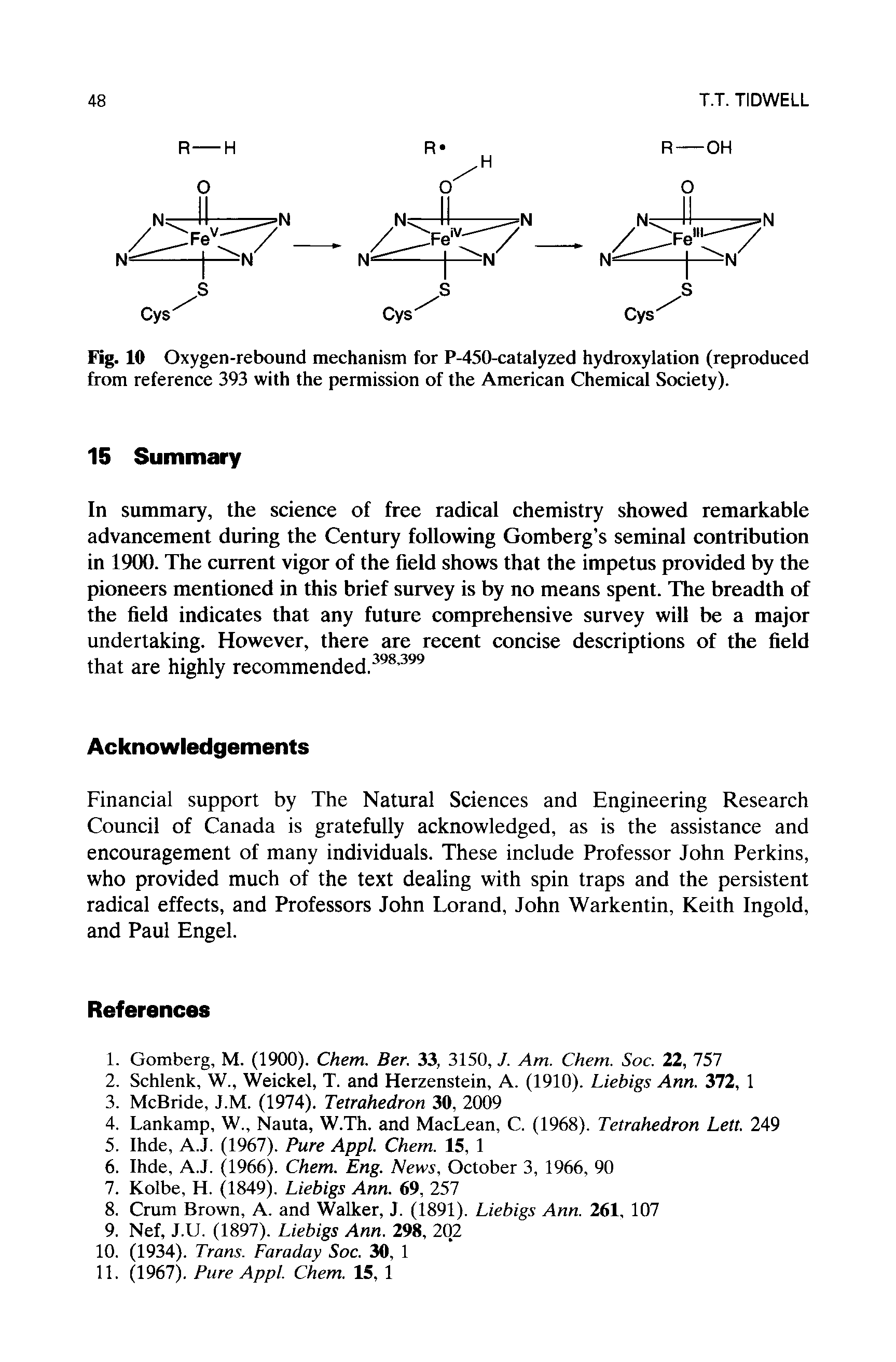 Fig. 10 Oxygen-rebound mechanism for P-450-catalyzed hydroxylation (reproduced from reference 393 with the permission of the American Chemical Society).