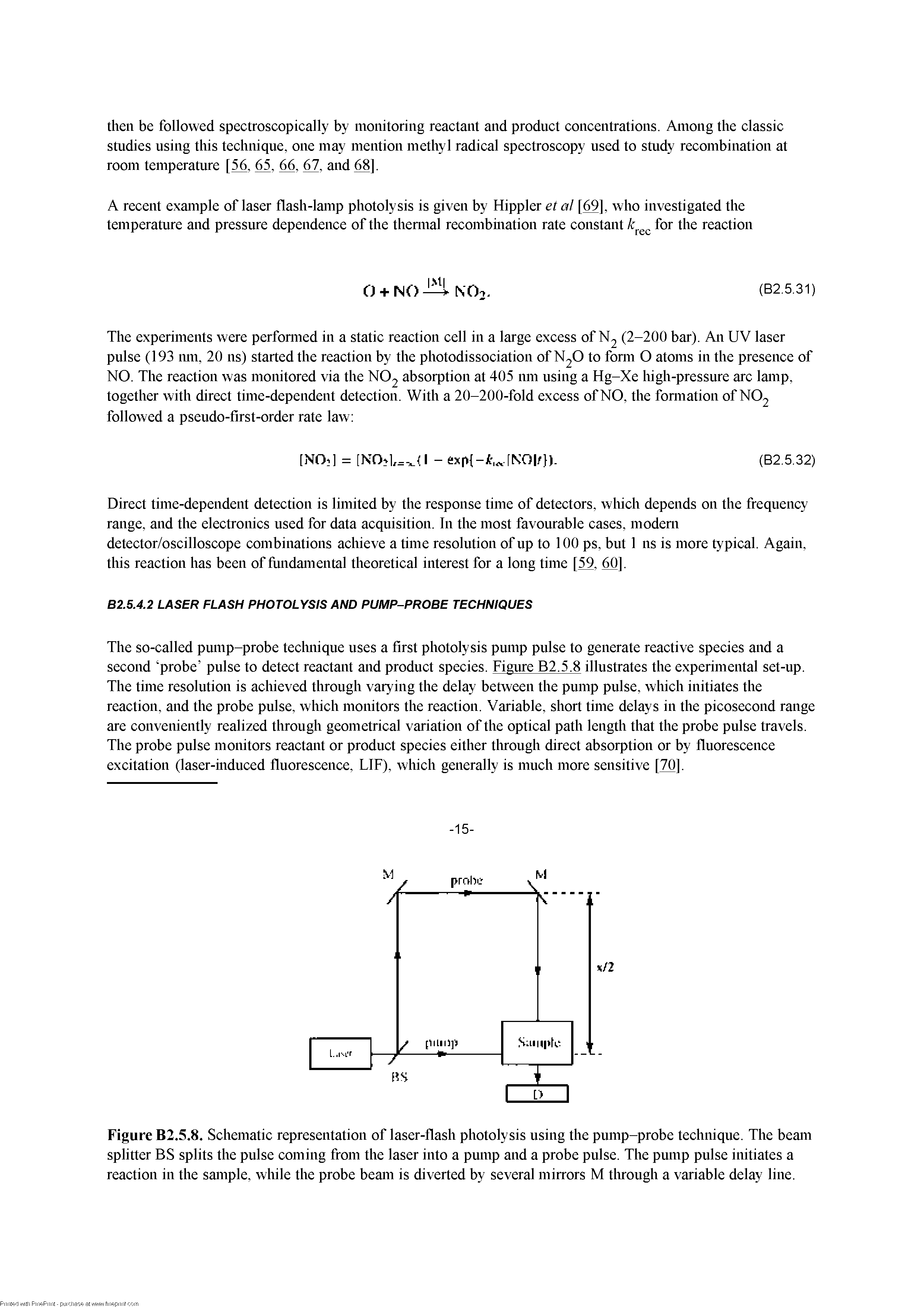 Figure B2.5.8. Schematic representation of laser-flash photolysis using the pump-probe technique. The beam splitter BS splits the pulse coming from the laser into a pump and a probe pulse. The pump pulse initiates a reaction in the sample, while the probe beam is diverted by several mirrors M tluough a variable delay line.