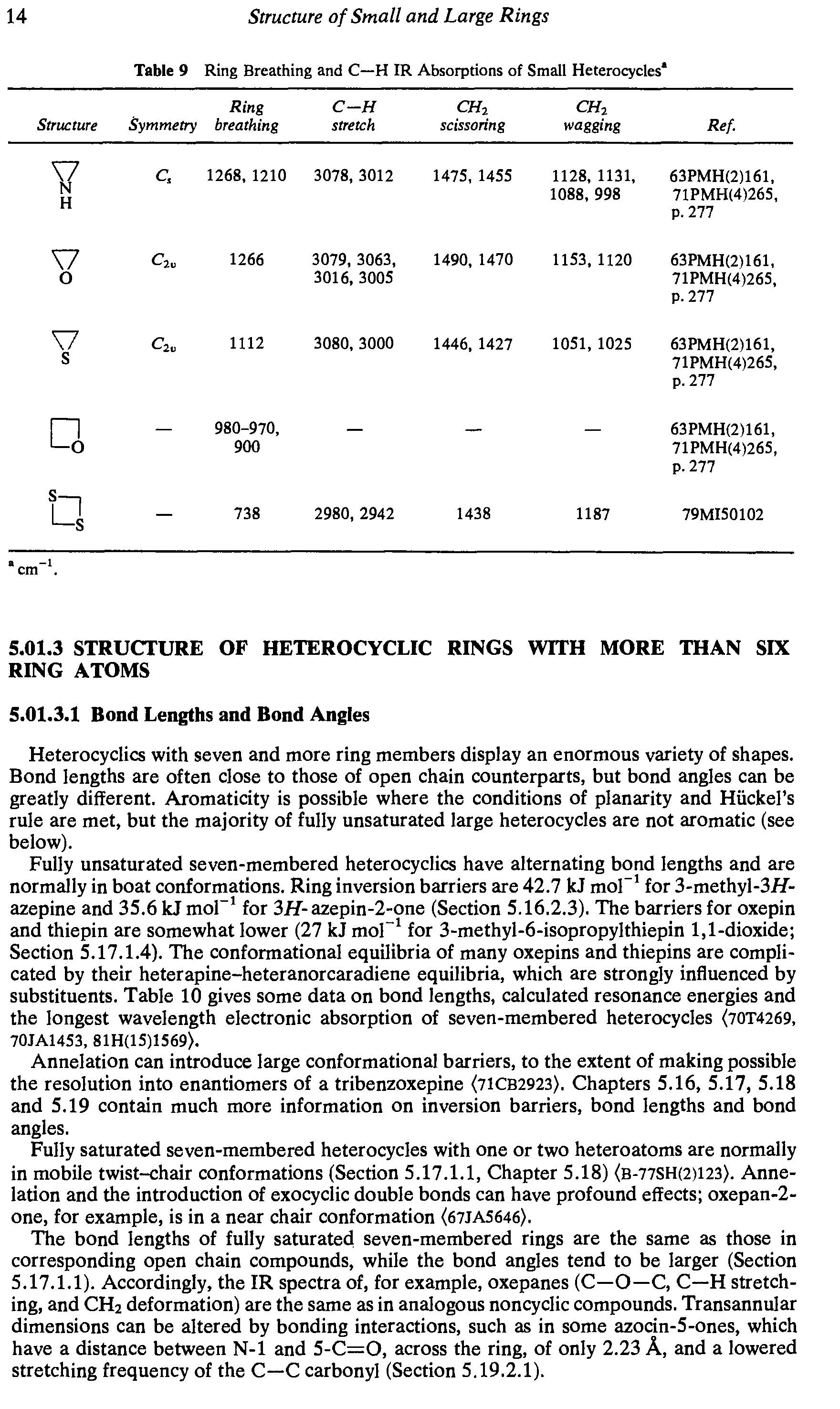 Table 9 Ring Breathing and C—H IR Absorptions of Small Heterocycles ...