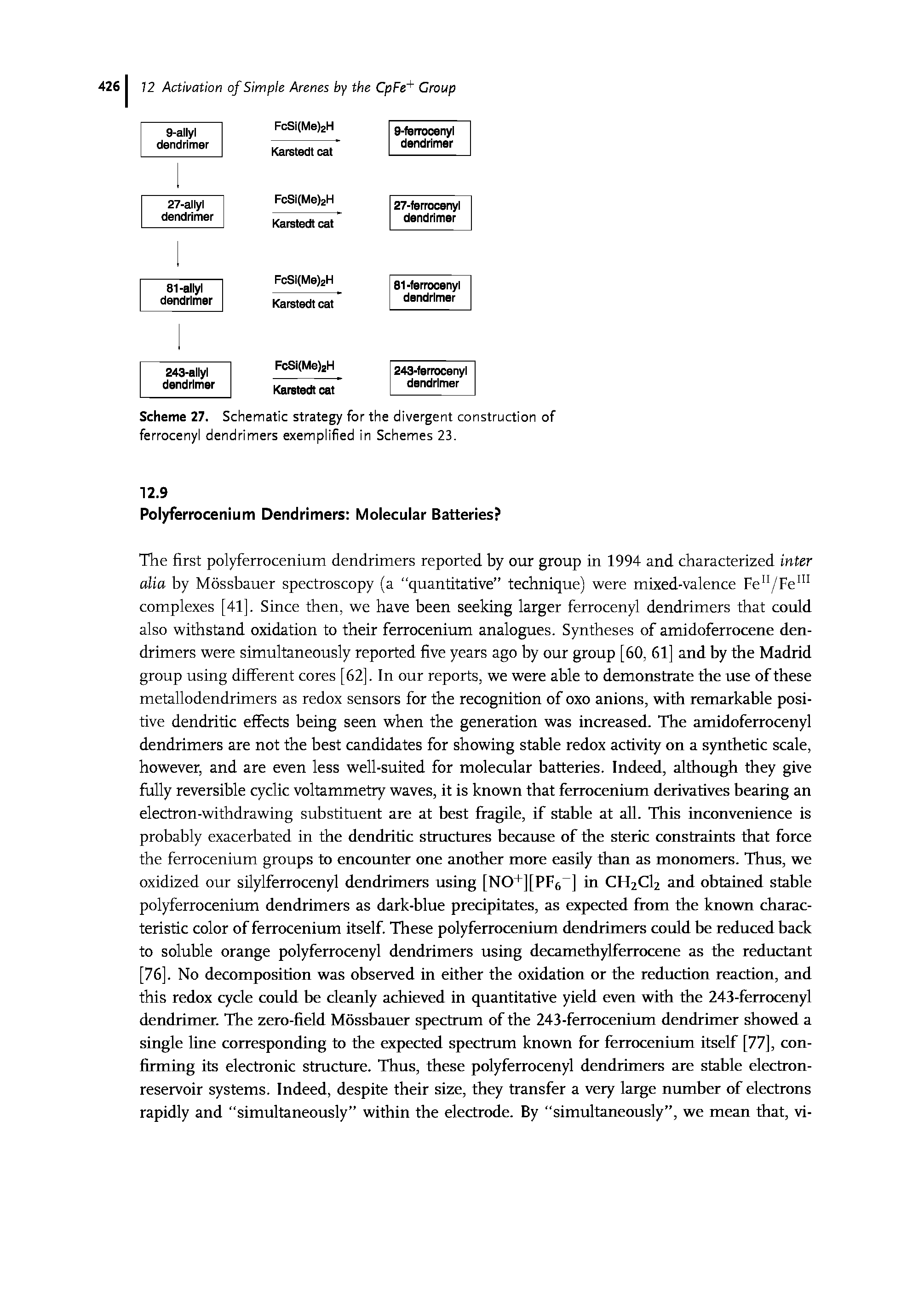 Scheme 27. Schematic strategy for the divergent construction of ferrocenyl dendrimers exemplified in Schemes 23.
