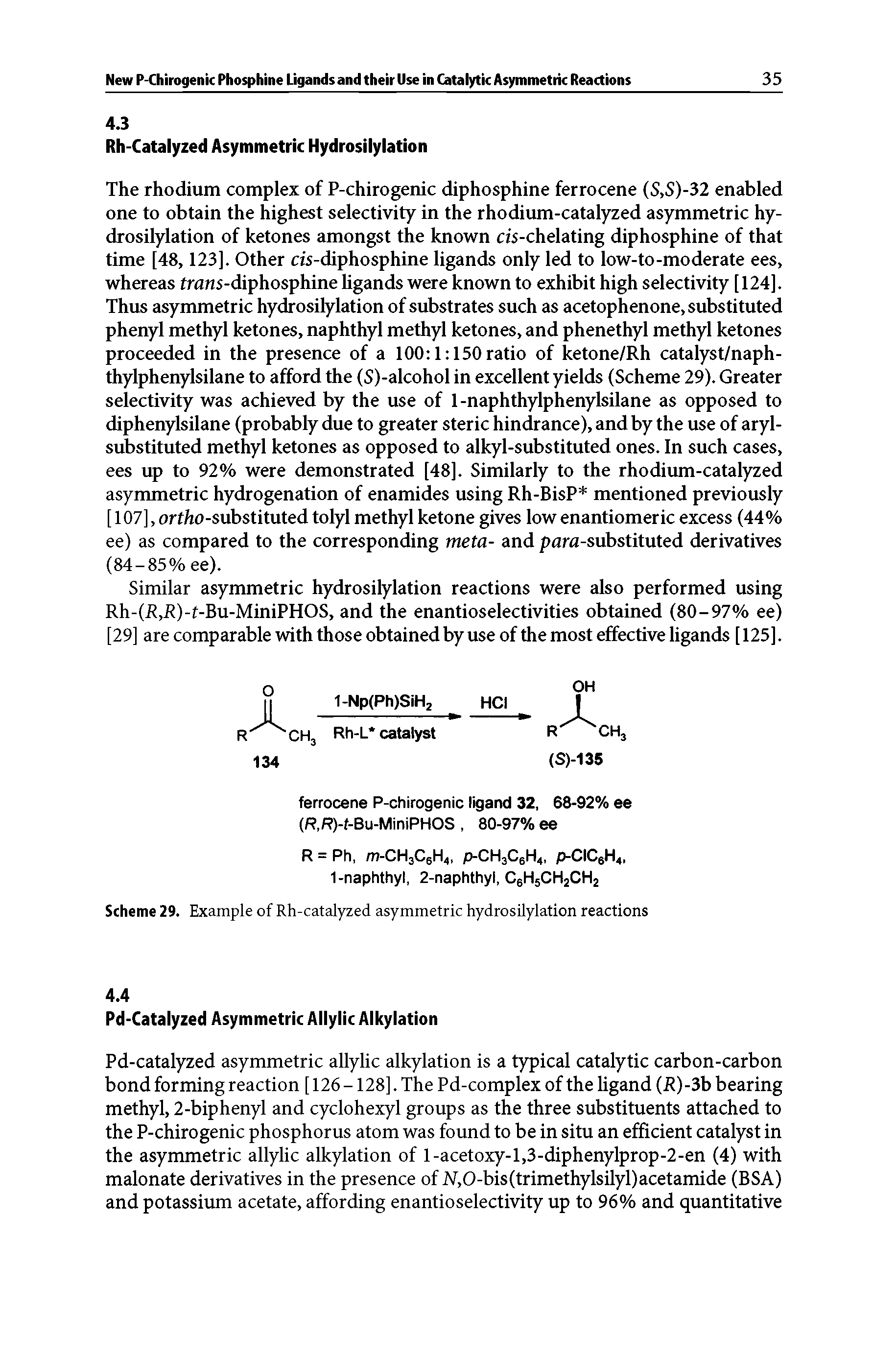 Scheme 29. Example of Rh-catalyzed asymmetric hydrosilylation reactions...