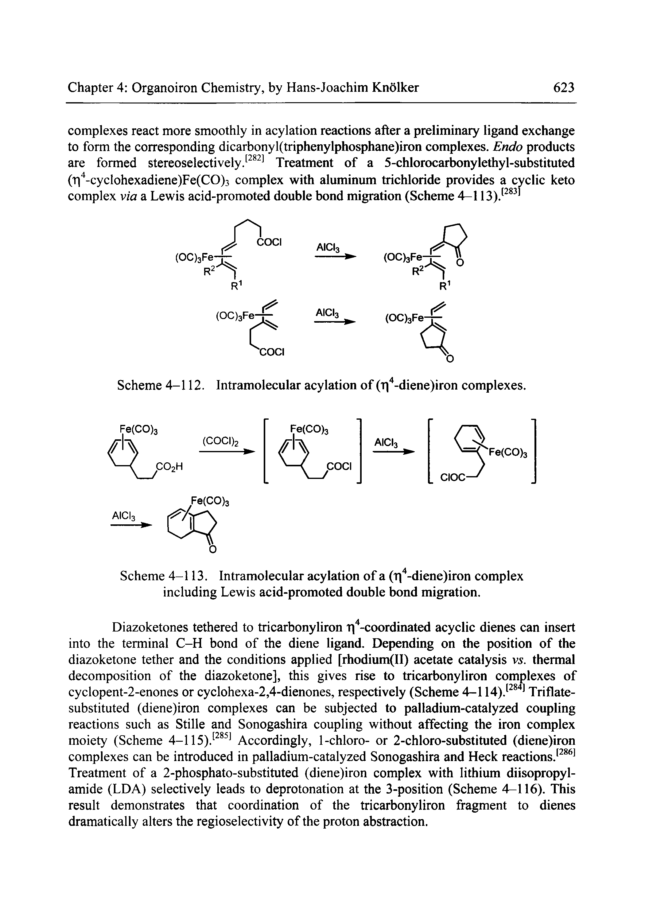 Scheme 4-112. Intramolecular acylation of (ii -diene)iron complexes.