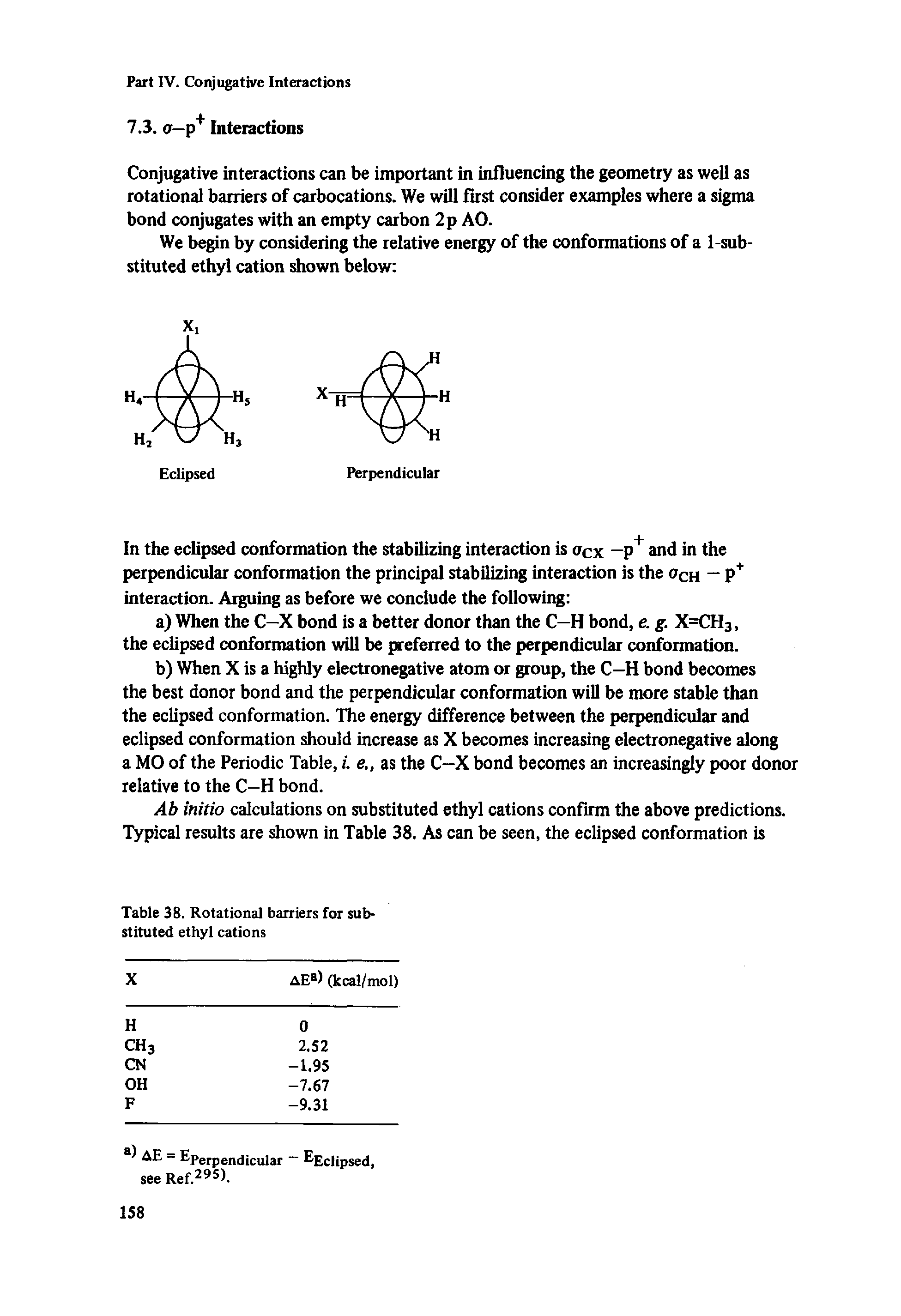 Table 38. Rotational barriers for substituted ethyl cations...