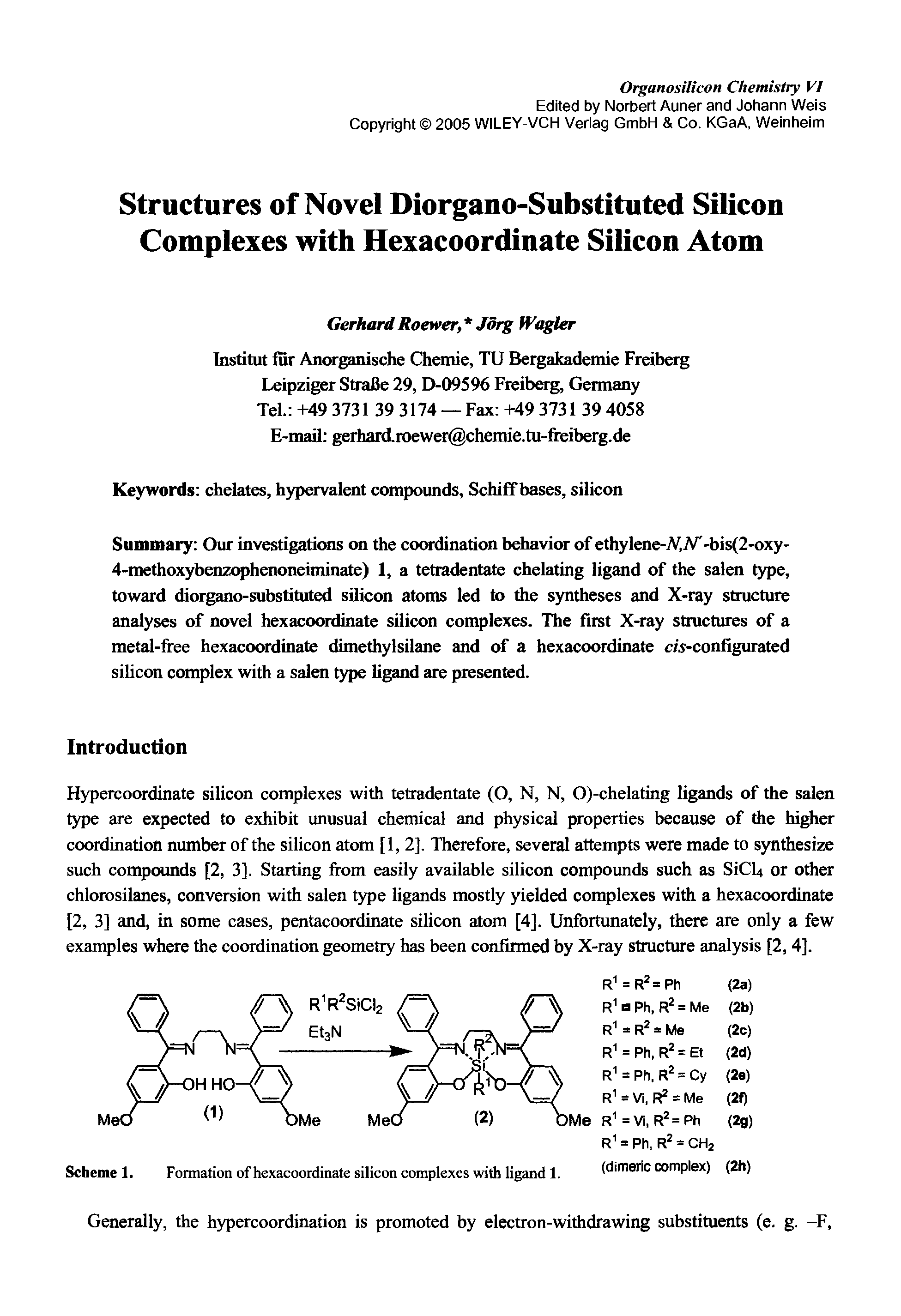 Scheme 1. Formation of hexacoordinate silicon complexes with ligand 1. (dimeric complex) (2h)...