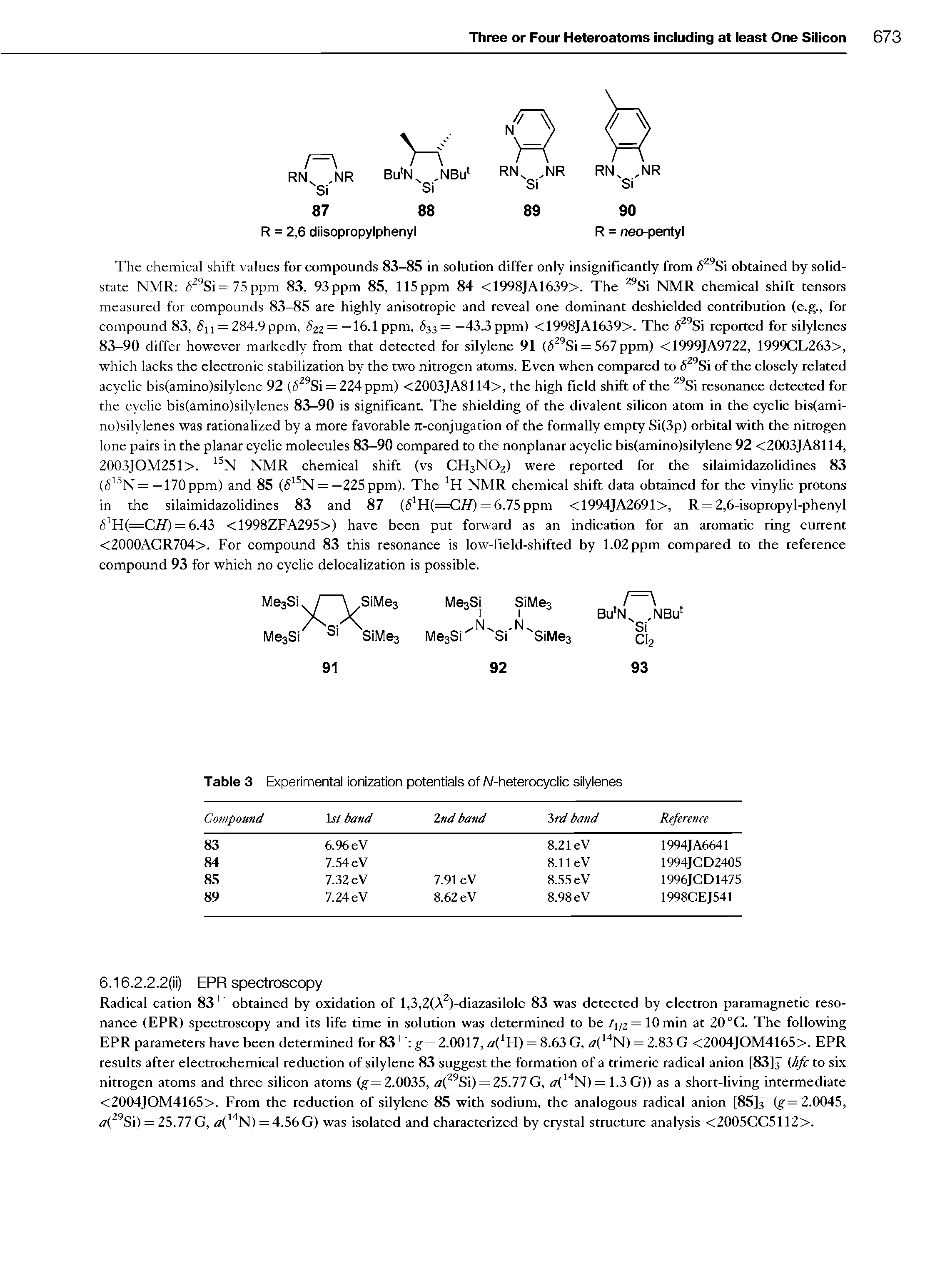 Table 3 Experimental ionization potentials of A/-heterocyclic silylenes...
