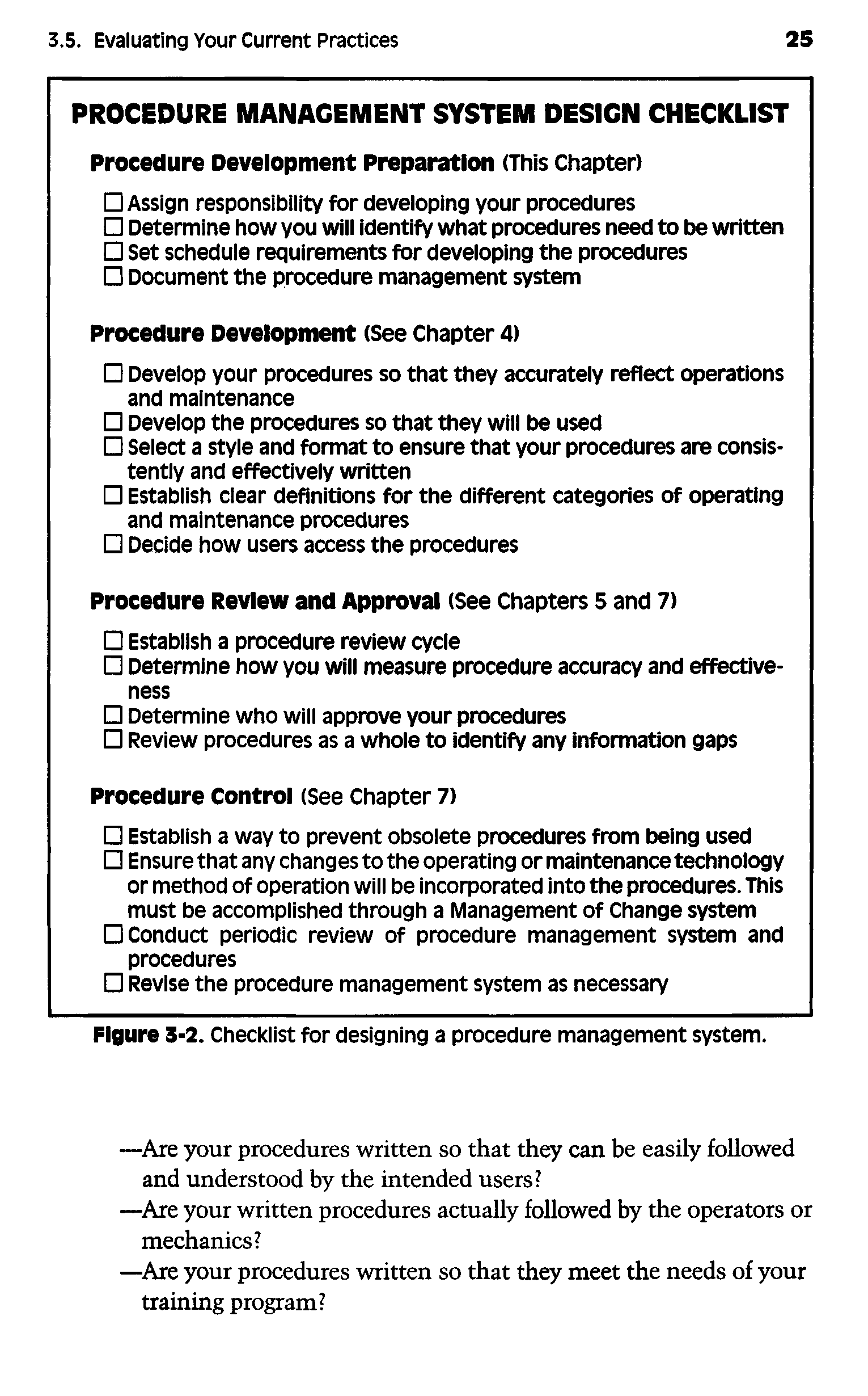 Figure S-2. Checklist for designing a procedure management system.