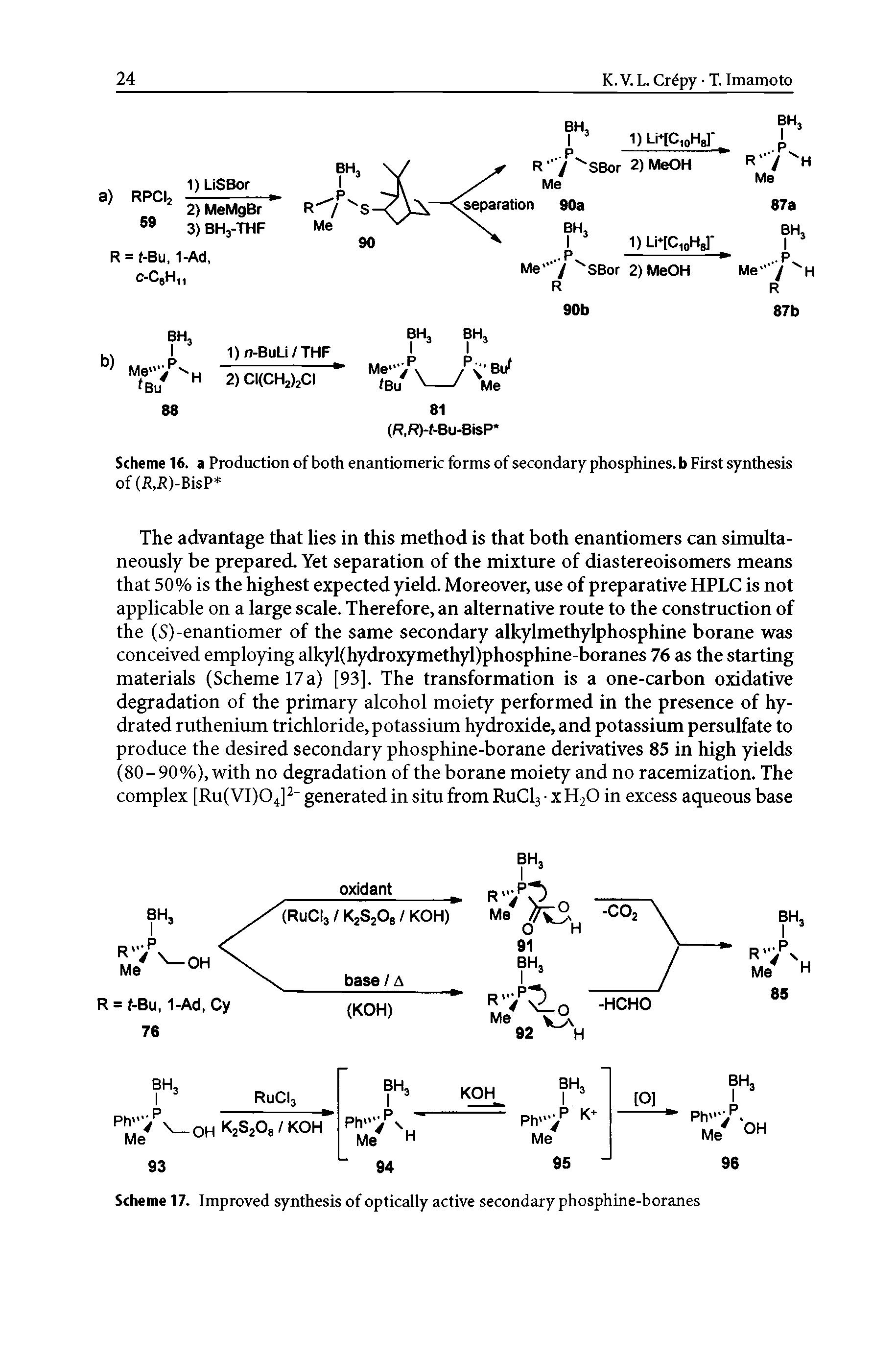 Scheme 17. Improved synthesis of optically active secondary phosphine-boranes...