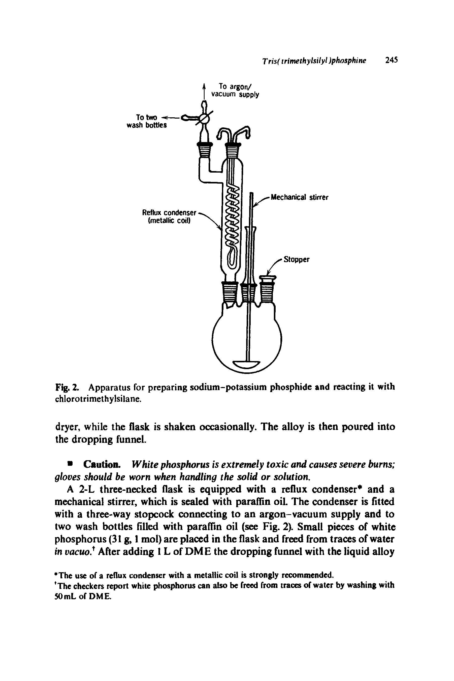 Fig. 2. Apparatus for preparing sodium-potassium phosphide and reacting it with chlorotrimethylsilane.