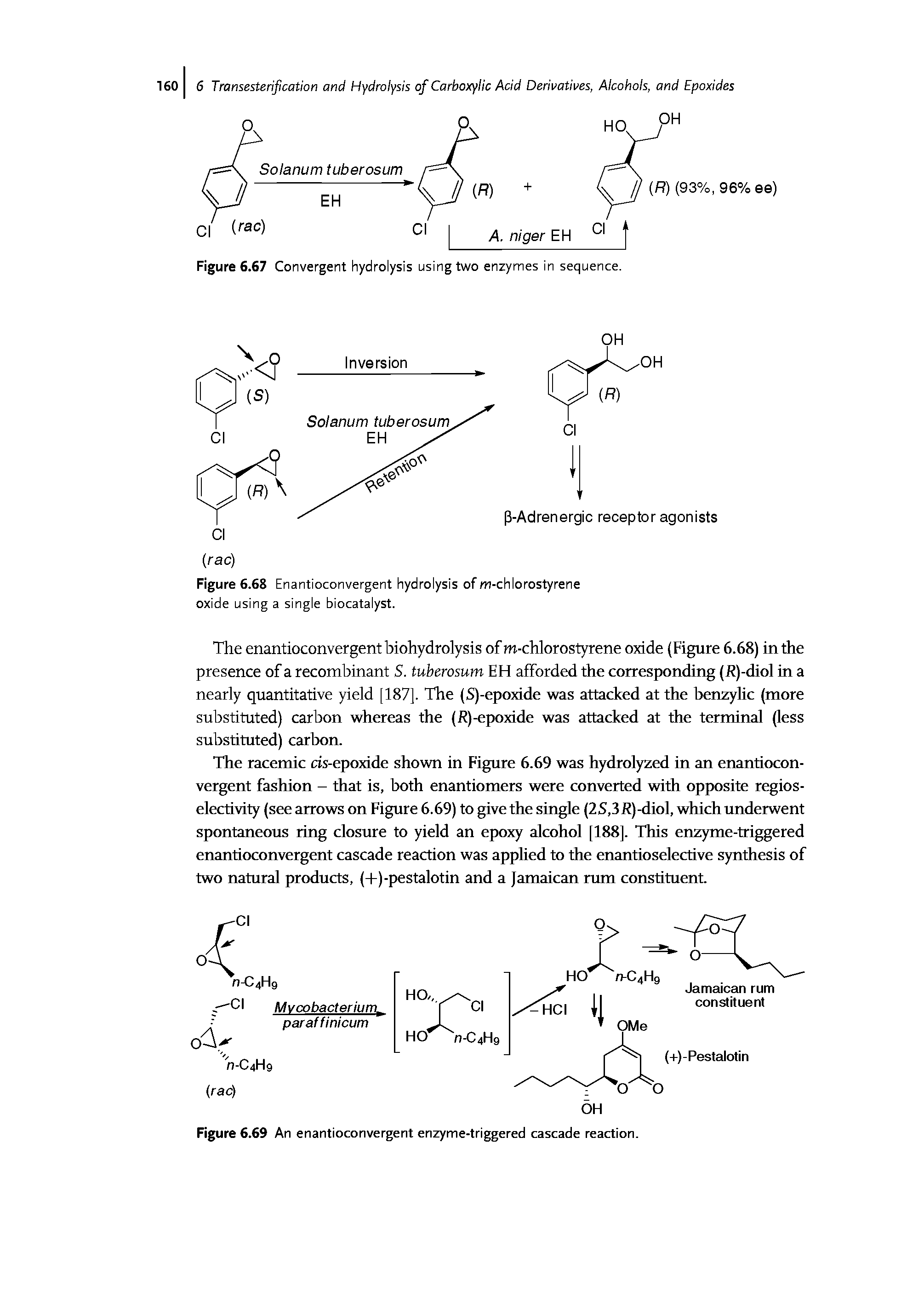 Figure 6.68 Enantioconvergent hydrolysis of m-chlorostyrene oxide using a single biocatalyst.