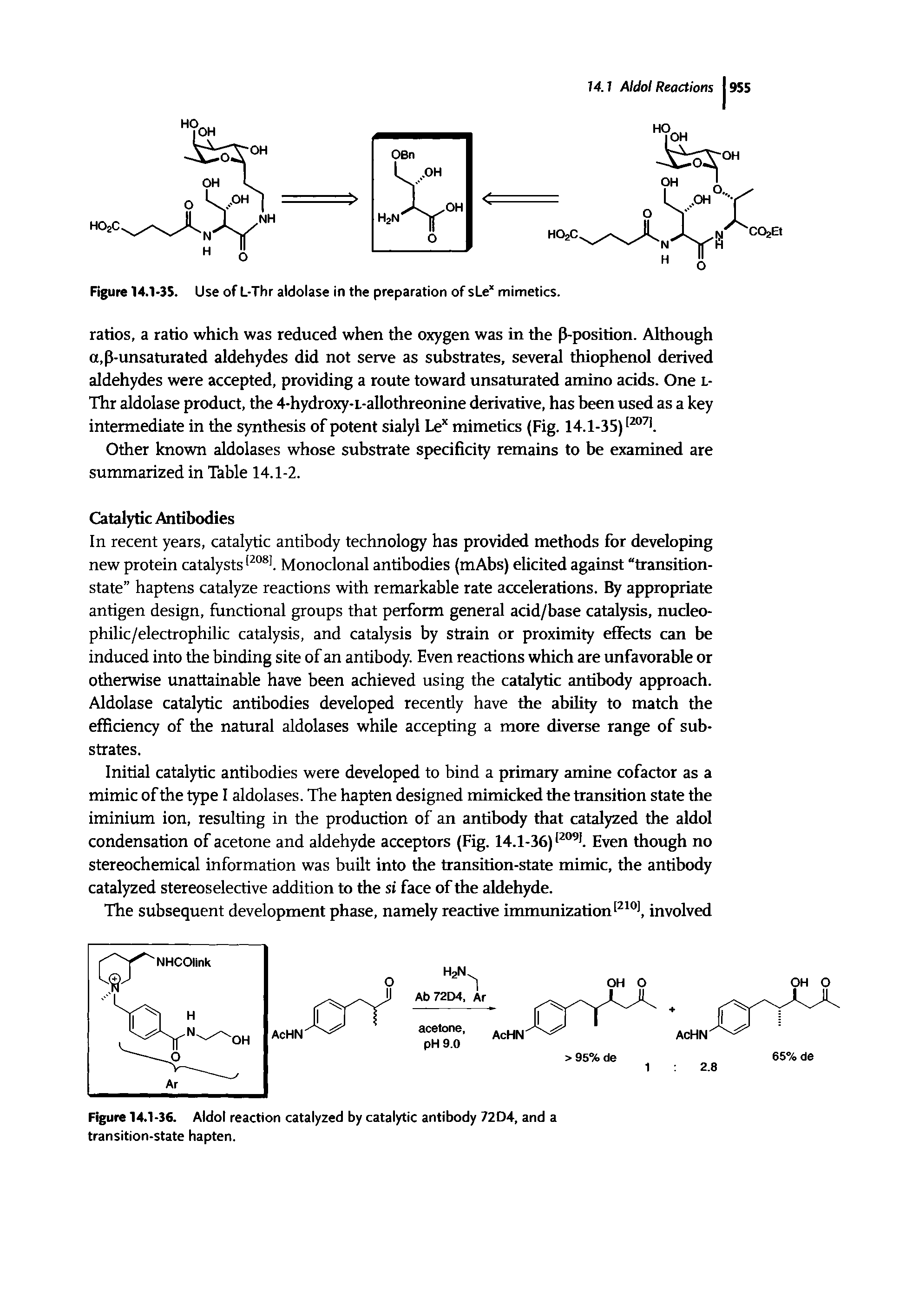 Figure 14.1-36. Aldol reaction catalyzed by catalytic antibody 72D4, and a transition-state hapten.