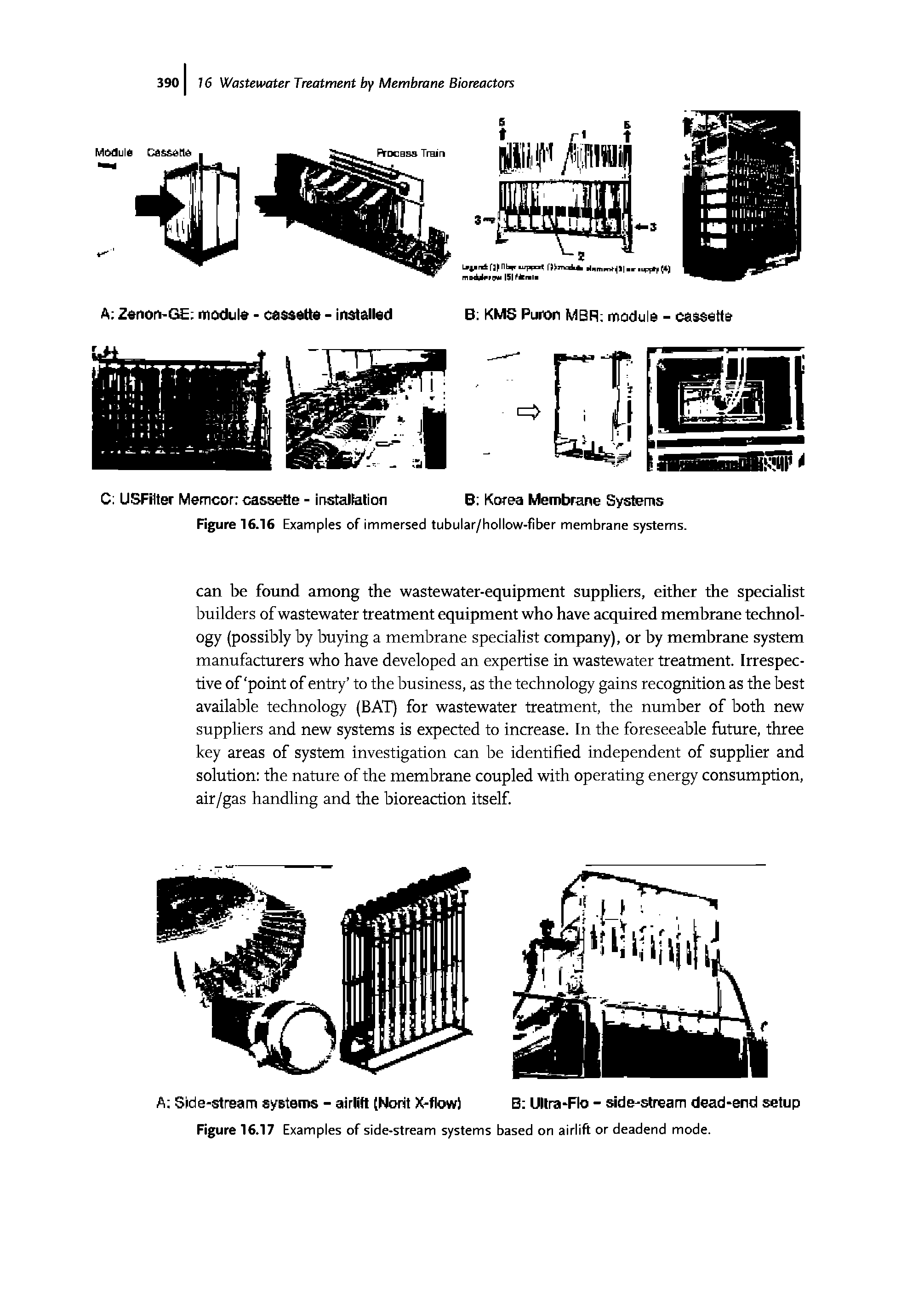 Figure 16.17 Examples of side-stream systems based on airlift or deadend mode.