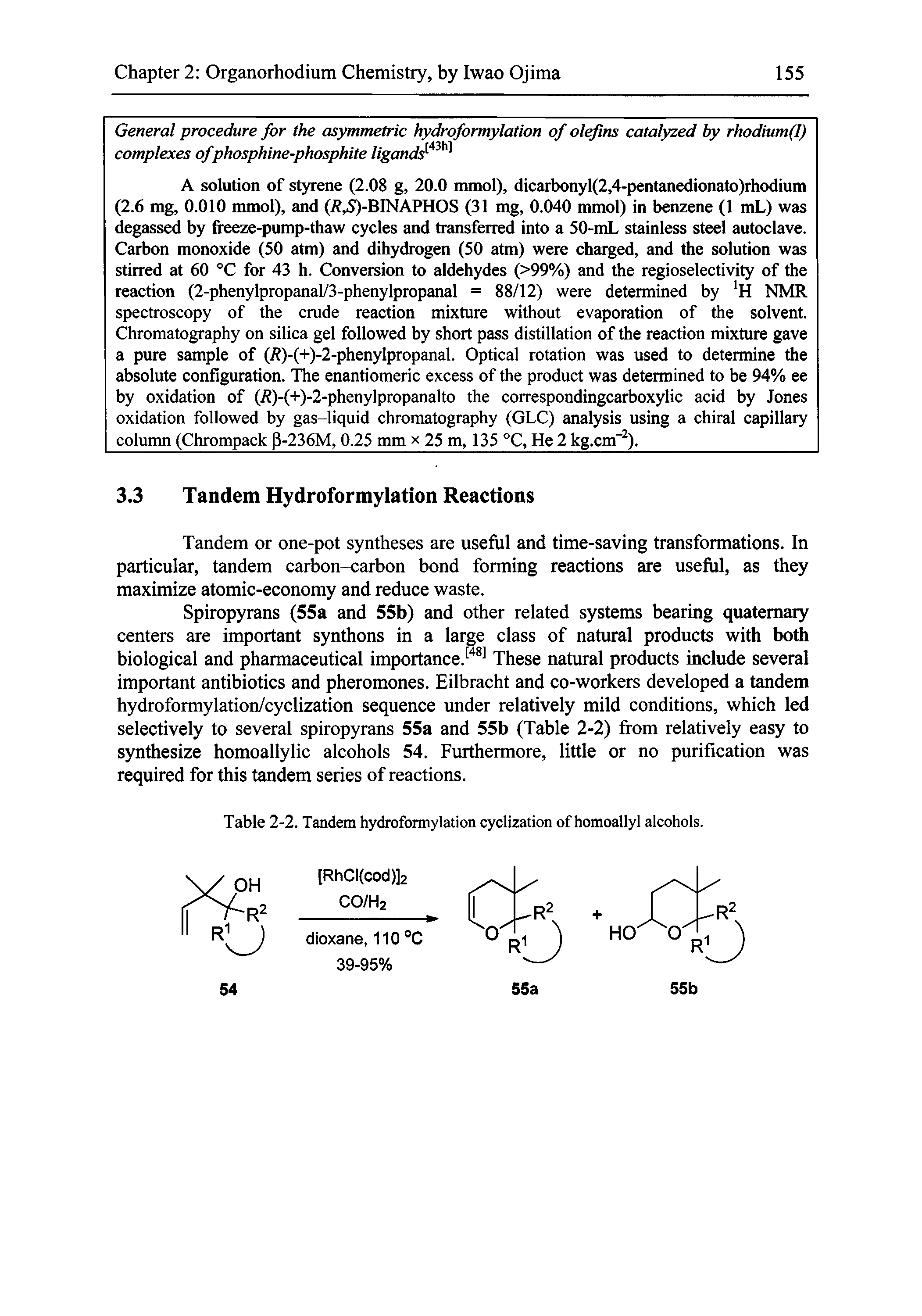 Table 2-2. Tandem hydroformylation cyclization of homoallyl alcohols.