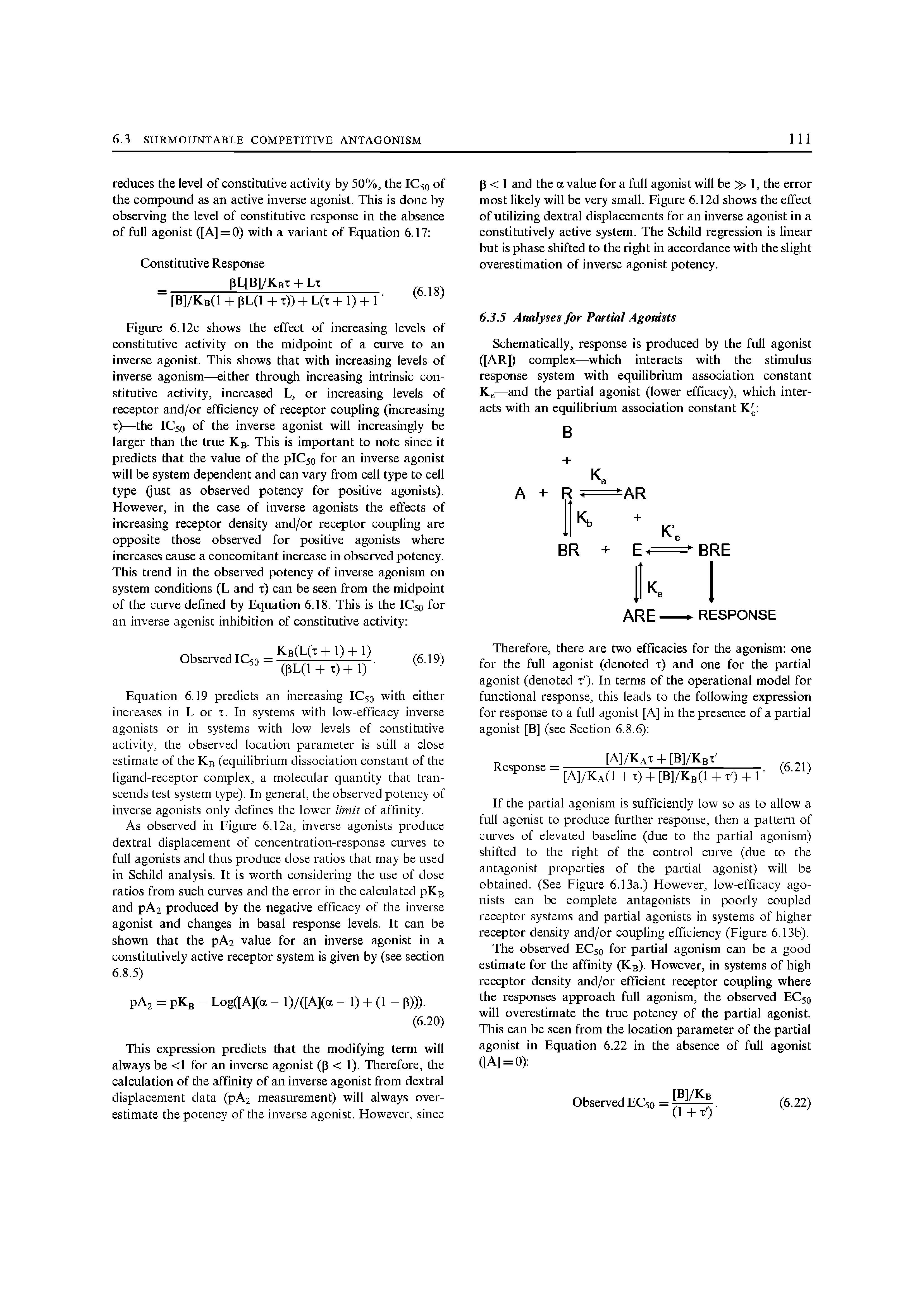 Schematically, response is produced by the full agonist ([AR]) complex—which interacts with the stimulus response system with equilibrium association constant Ke—and the partial agonist (lower efficacy), which interacts with an equilibrium association constant K ...